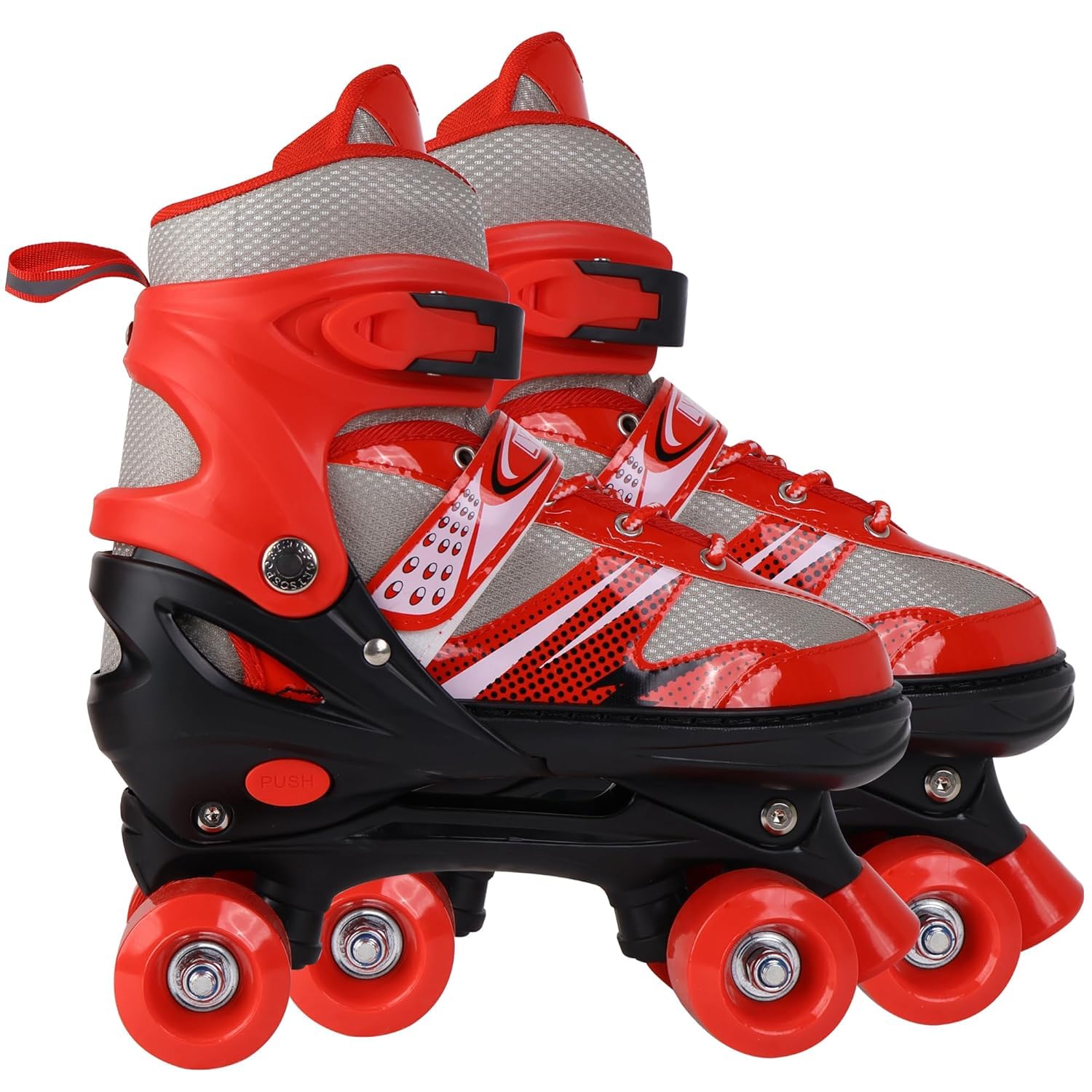 Funtool toys Derby Unisex Child Roller Skates Shoes with Brake – Adjustable Kids Skating Shoes for Boys & Girls – Comfortable Fit with PU Wheels & Safety Straps (Red, Free Size)-image-3