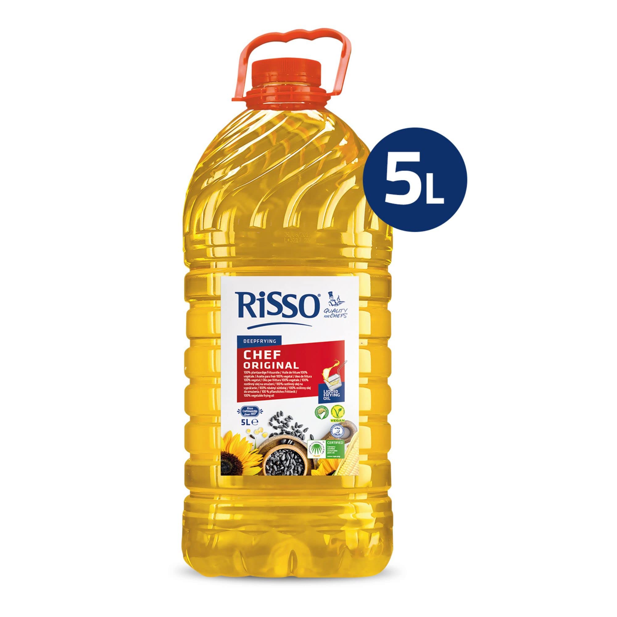 Risso - Aceite para Cocinar Risso Chef Original - Resiste el Calor y Deja Menos Olores - Bote de 5 L - Perfecto para Frituras - Aceite 100% Vegetal y Vegano - Antiespumante