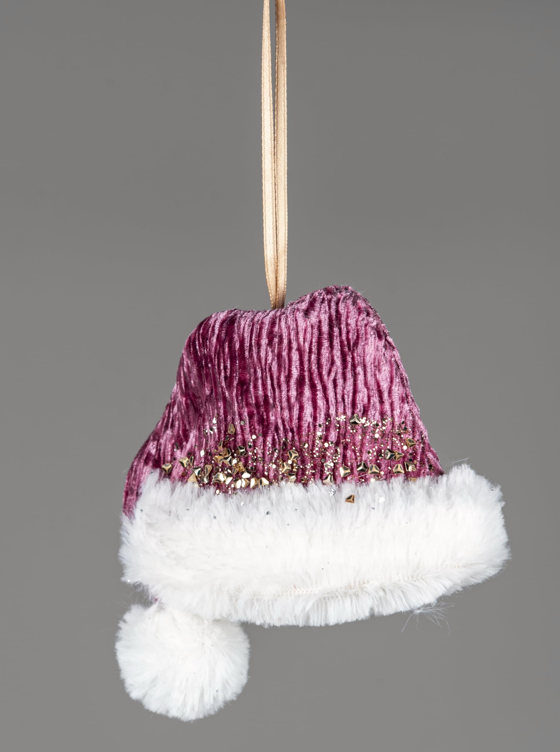 Pink Burgundy Mini Santa Hat 13x12cm - Christmas Tree Hanging Decorations Festive Decorative Ornaments Fairy Tale Themed Xmas Tree Pendant
