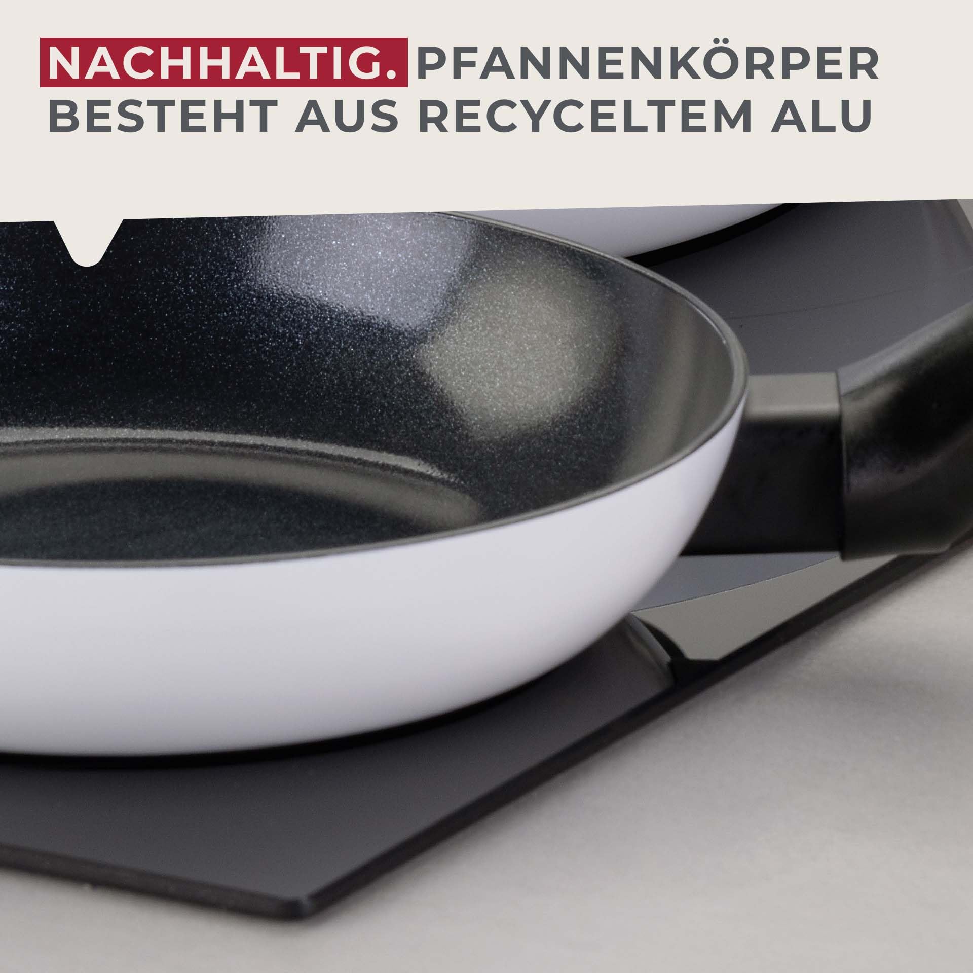 FACKELMANN Arcadalina Bratpfannen-Set, 2-teilig, Ø 24 cm & 28 cm, aus recyceltem Aluminium mit keramischer Beschichtung, ergonomischer Griff, Induktionsgeeignet, Hitzebeständigkeit: +150 °C