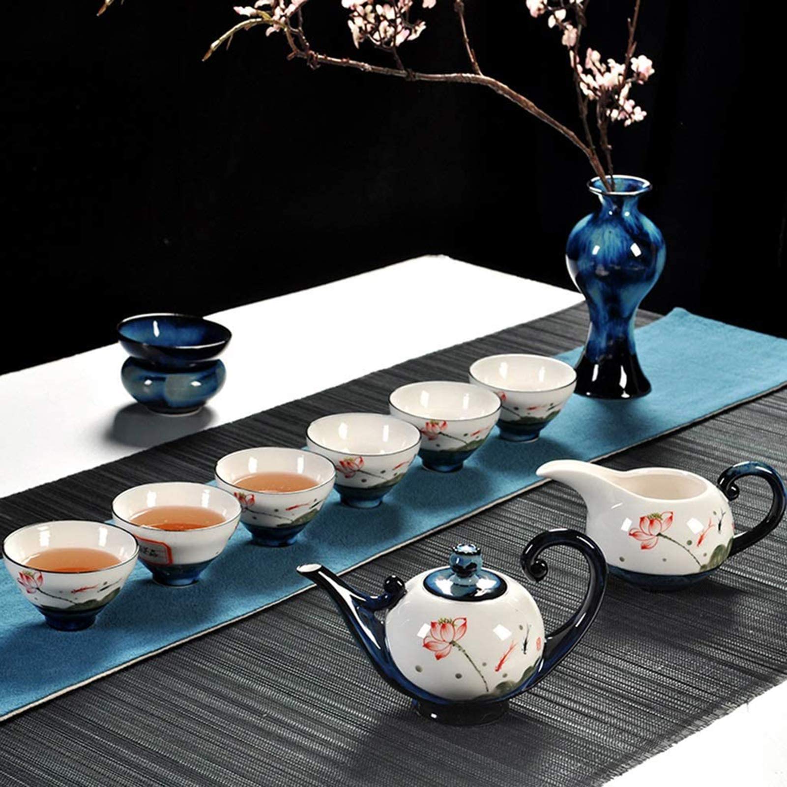 Service À Thé, Service À Thé en Céramique pour La Maison, Ensemble Complet De Bols Simples Peints À La Main, Théière Et Tasse