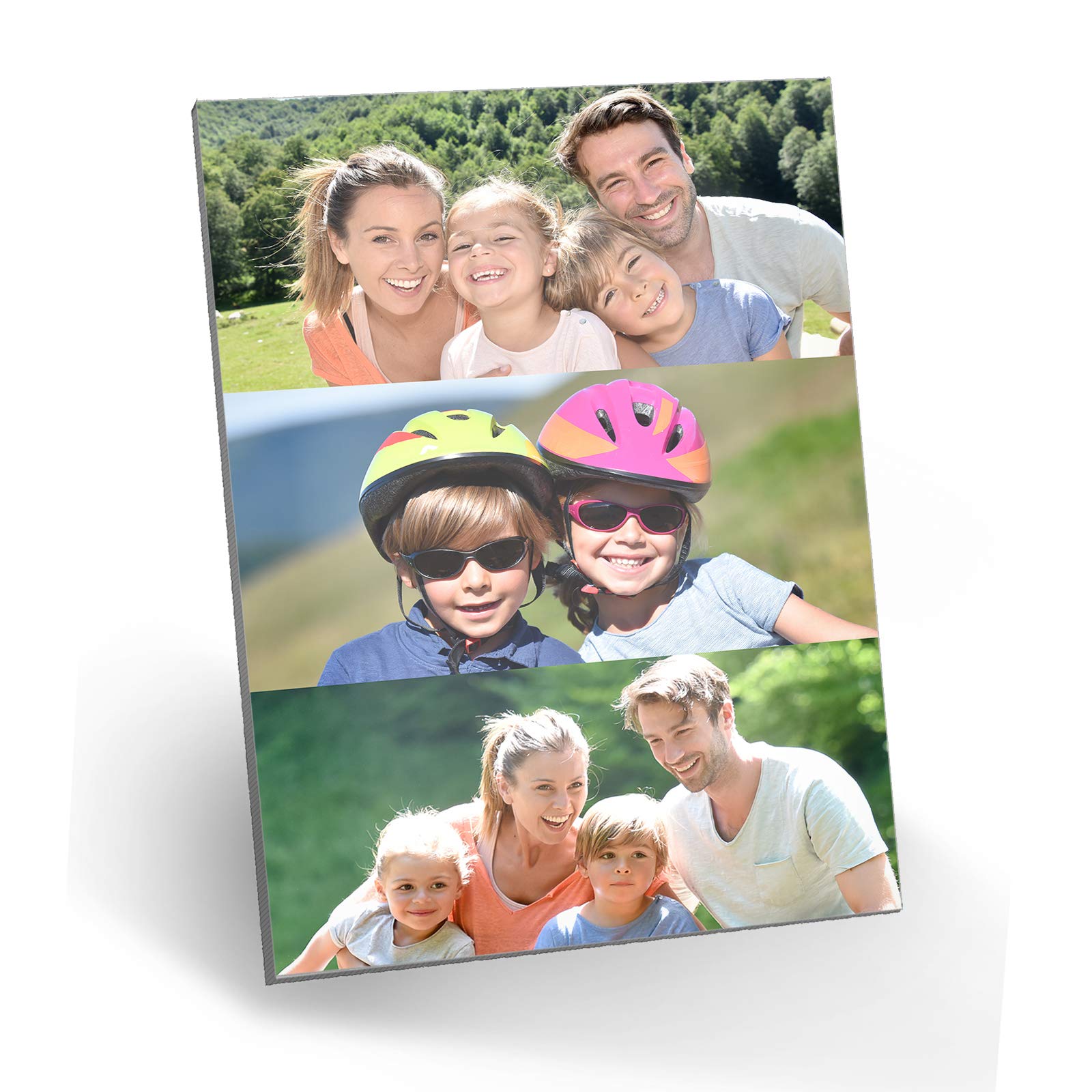 Hairyworm Personalised Wall Art, A5 Portrait (H:208mm x W:145.5mm) Metal Plaque with High-Definition Print, Customise with Three image Collage, Landscape Photos, Borderless Horizontal Layout A