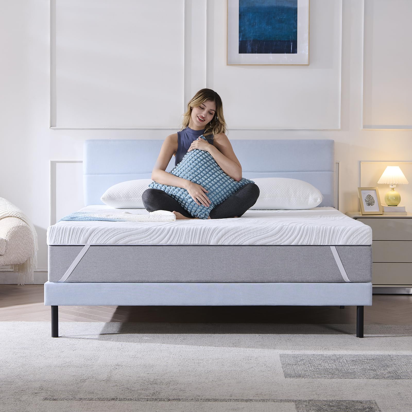 Hiimgo Surmatelas en gel 180 x 200 cm H3/H4 - Hauteur 10 cm - En mousse froide - Avec housse lavable - Pour lit à sommier tapissier, canapé-lit