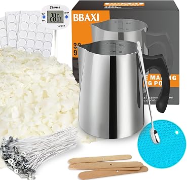 BBAXI Candle Making kit Supplies,Nature Soy Wax DIY Craft Tools with 32oz Candle Making Pouring Pot,16oz Soy Wax,Wooden Wick Holders, Candle Wicks,Stickers,Thermometer and Spoon for Beginners Adults