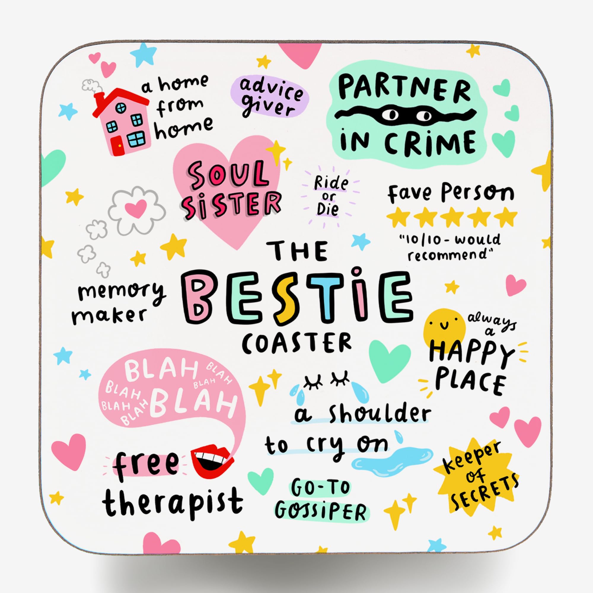 Arrow Gift Co Multicolor The Bestie Coaster, My Sidekick, My Happy Place, My Partner In Crime, My Soul Sister, Best Friend Birthday Gift