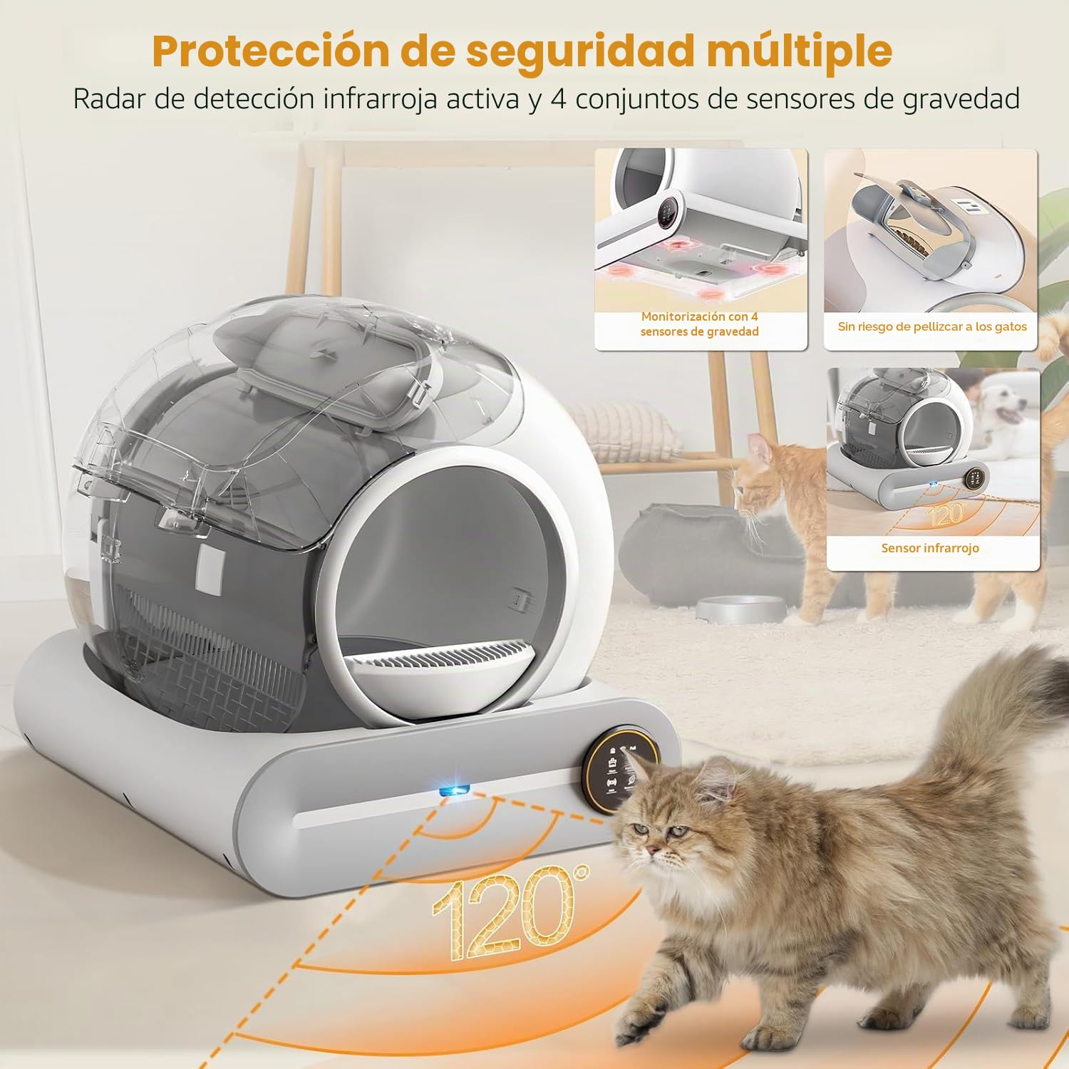 Arenero Gatos Autolimpiable, XXL, Desodorizante | Controlado por Aplicación, Cagadero Autolimpiable Grande, adecuado para Varios Gatos