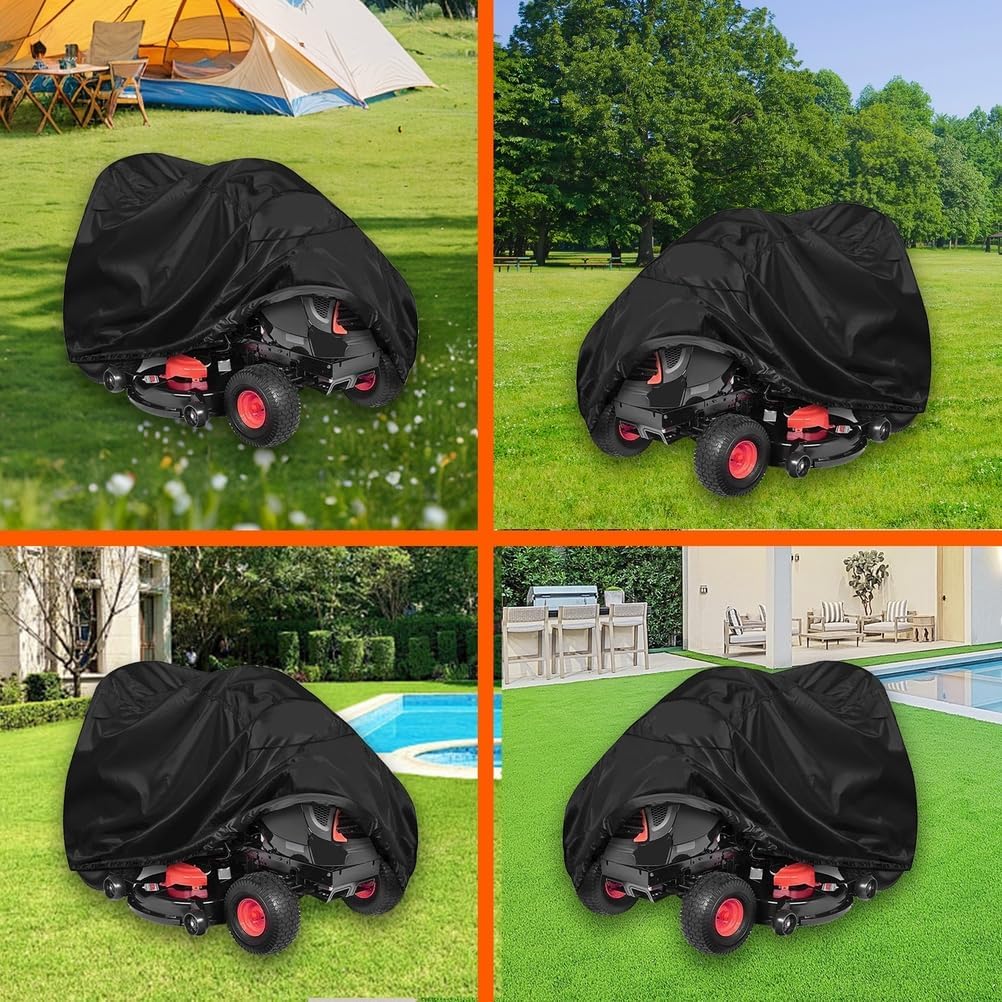 Outdoor Riding Lawn Mower Cover Waterproof & UV-Resistant 600D Heavy Duty Oxford Fabric with Adjustable Buckle Windproof & Tear-Resistant Dust Universal,Black,62 × 41 × 30 in