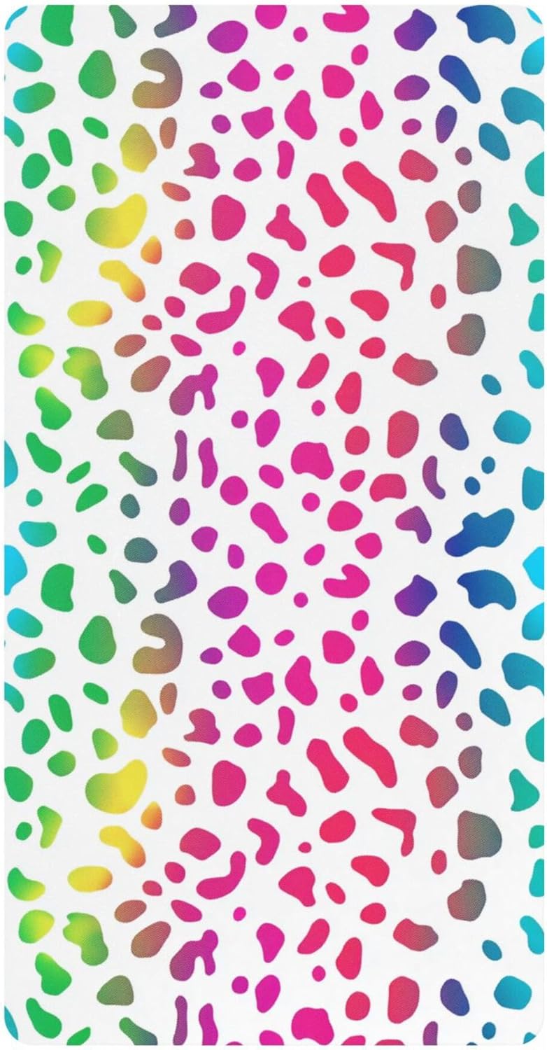Colorful Leopard Prints White Crib Sheets Soft Breathable Fitted Cotton Baby Crib Sheets Mattress Cover for Girl Boy, 52" x 28" x 9"