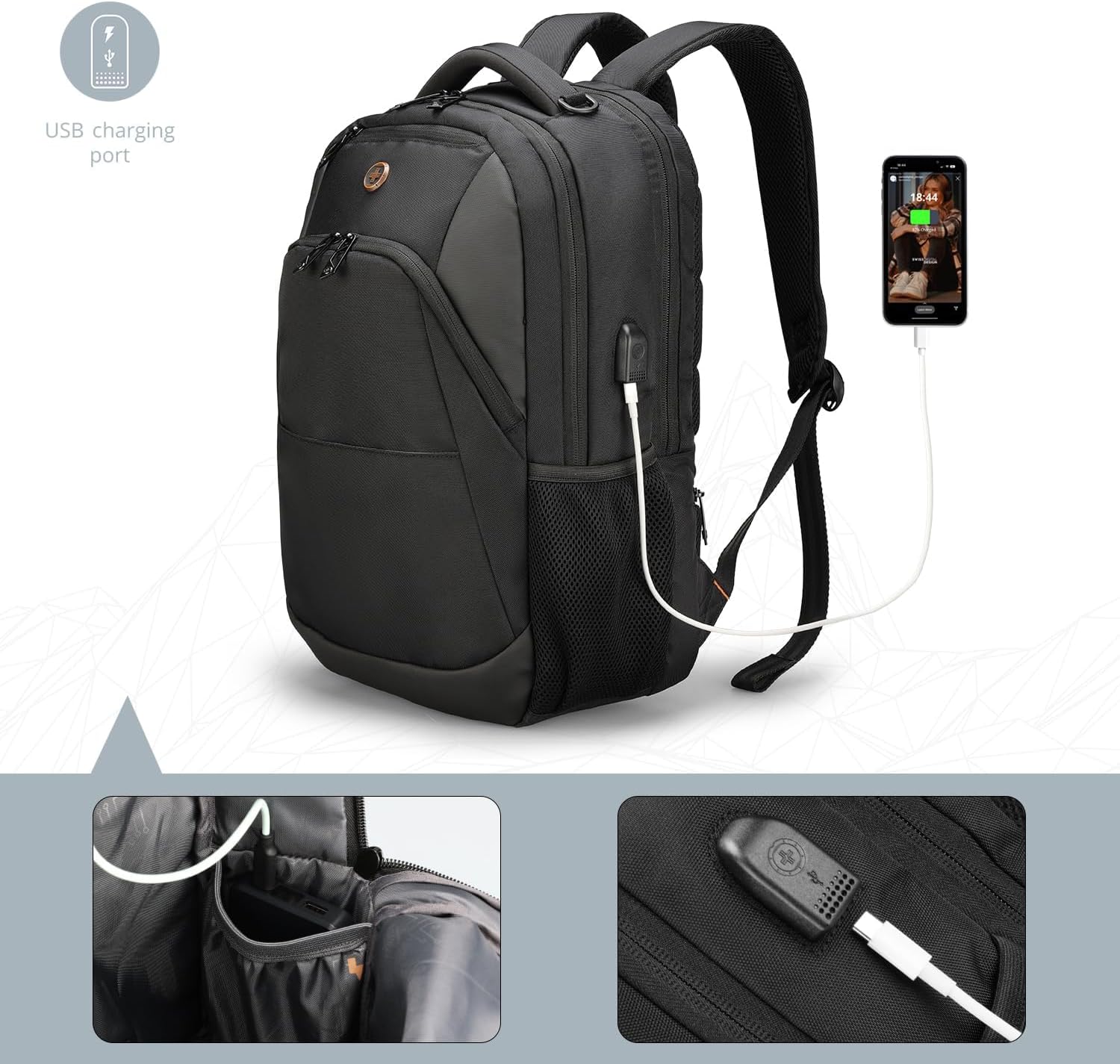 Swissdigital Design Travel Laptop Backpack for Men and Women, College Backpack with USB Charging Port for Fits 16 Inch Notebook, Grey | SD1670-02