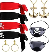 SKHAOVS Lot de 10 accessoires de costume de capitaine pirate, bandana de pirate, accessoires de costume de capitaine de pirate, bandana, cache-œil pour Halloween, fête de pirate