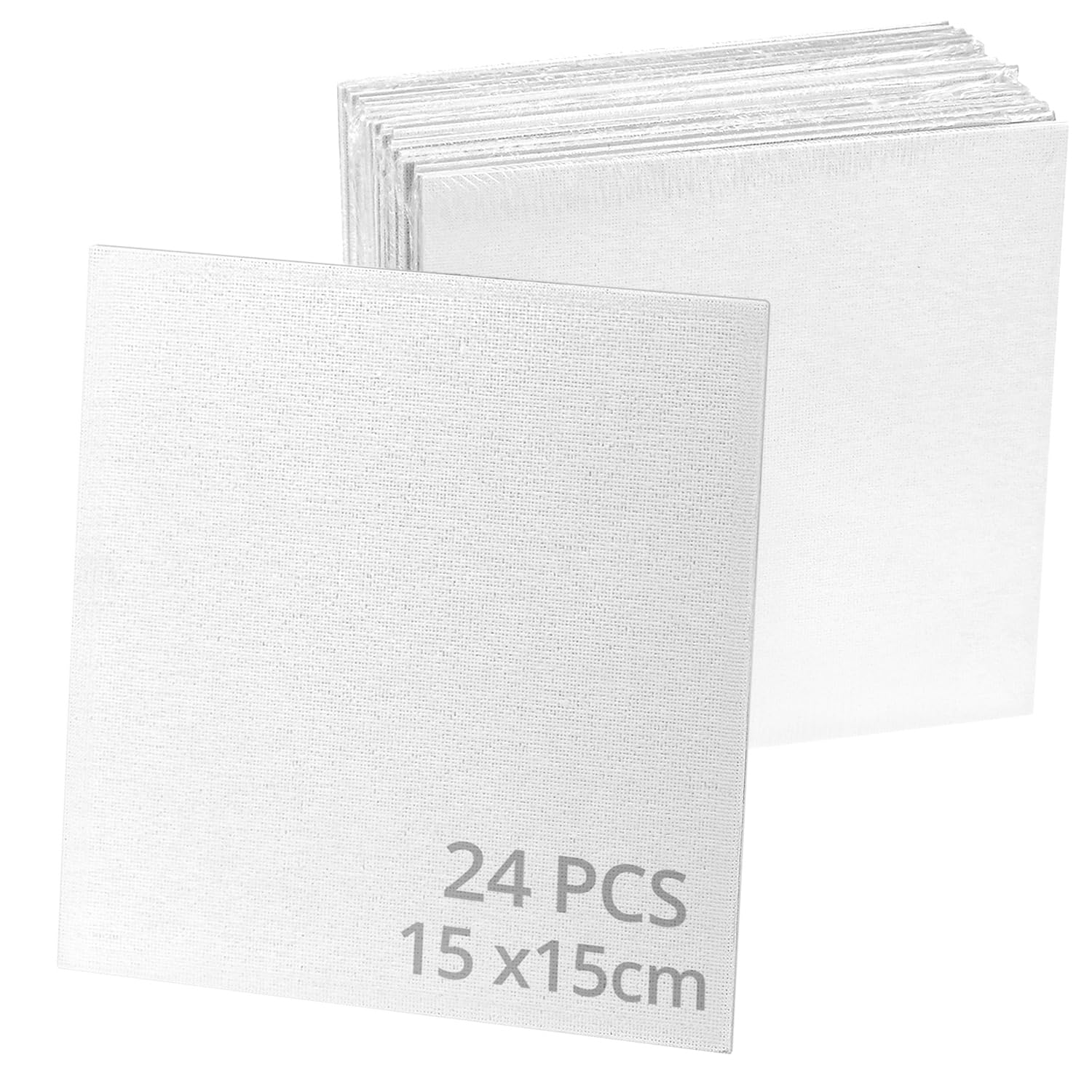 QWORK® 24 Piezas lienzo blanco, 15x15cm 3 mm grosor mini lienzo, para pintura acrílica y al óleo