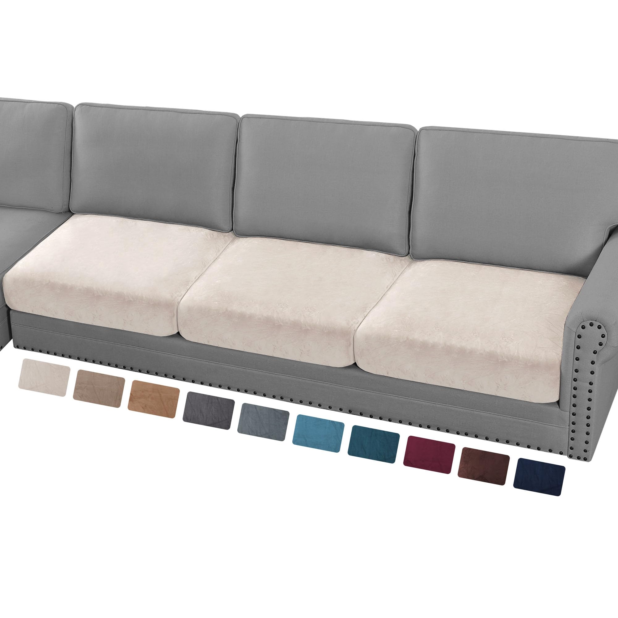 Photo 1 of PrinceDeco Sectional Couch Cushion Covers 3 Piece XL Ivory Velvet