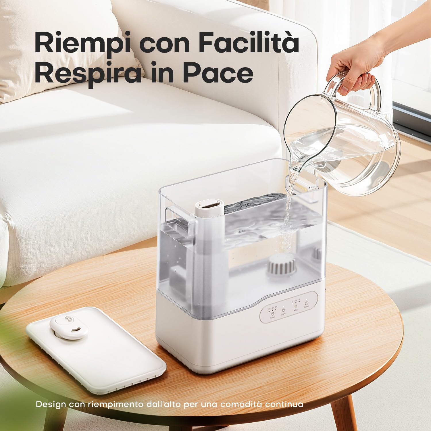 AROEVE Umidificatore Ambiente 5L, Ultrasuoni Nebbia Fredda Top-Fill Umidificatore con Diffusore Aromi, Luci Ambientale, Timer, 36H/25dB Silenzioso Umidificatore per Casa ufficio Bambini Piante