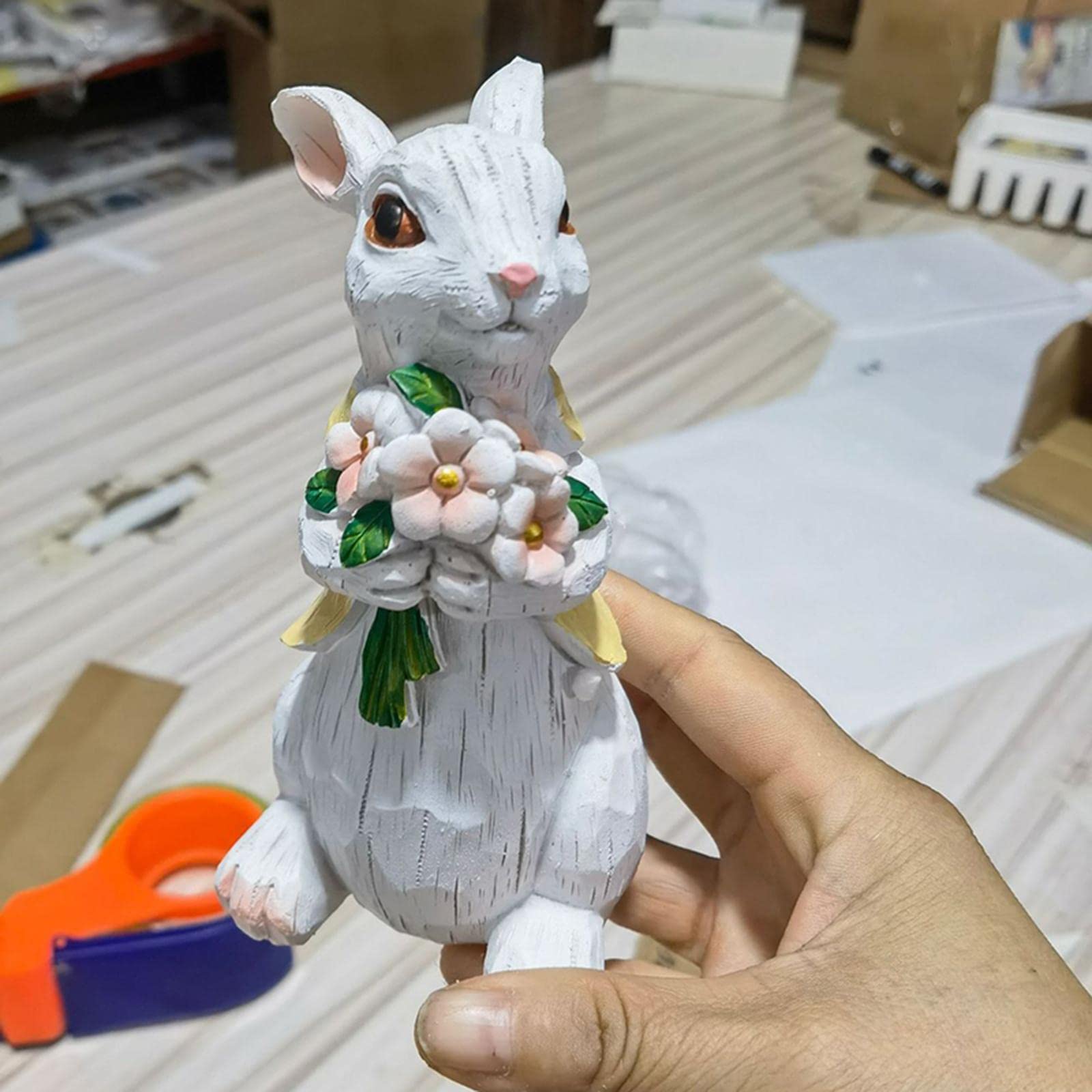 Decorazione Decorazioni Coniglietto in Resina da 5,5 Pollici Figurine di Pasqua Primaverili Ornamento da Tavolo for la Statua di Regali di Pasqua di Coniglio Carino
