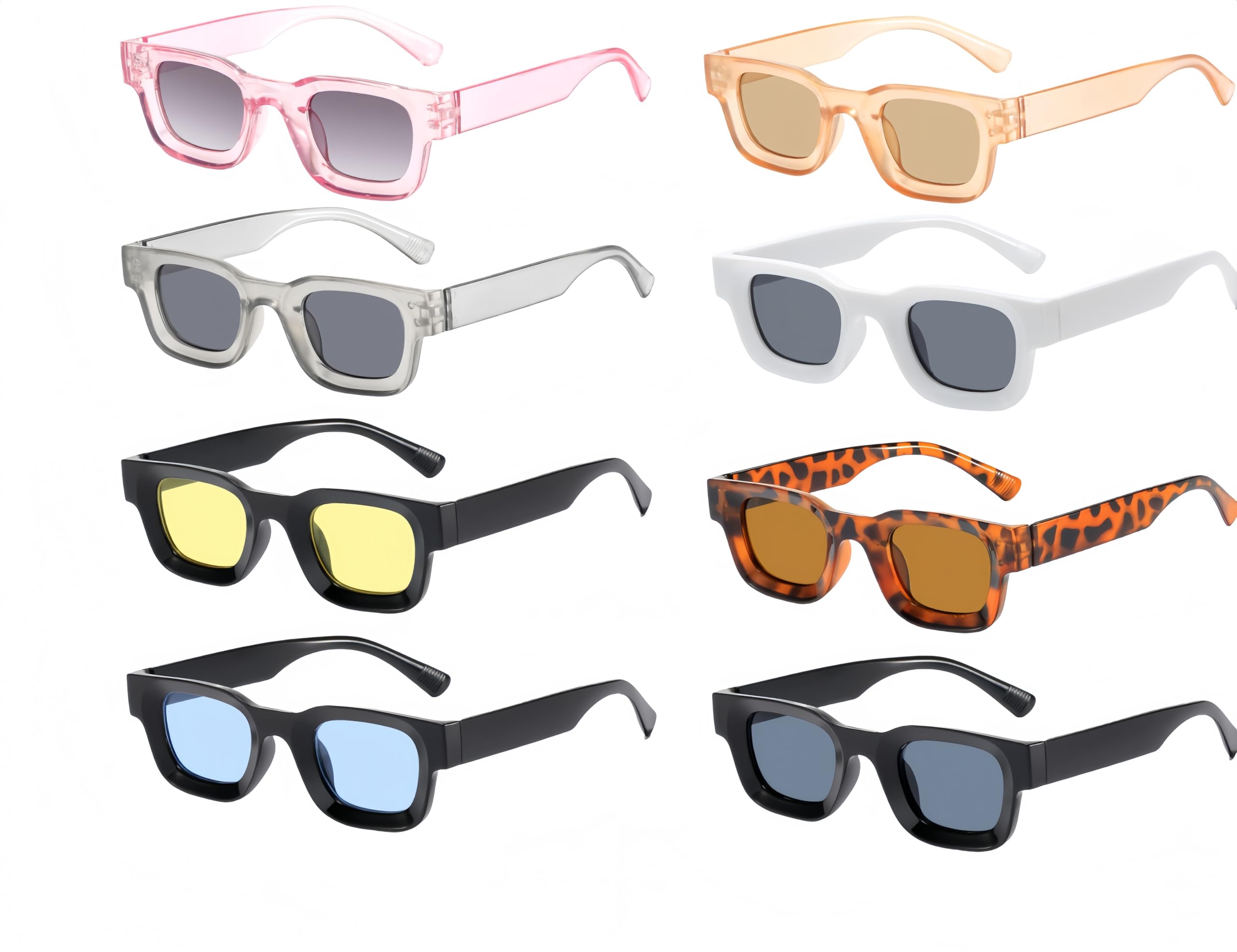 8-Pack Small Square Fashion Party Sunglasses Retro 100 UV Protection Unisex Bulk Women Men