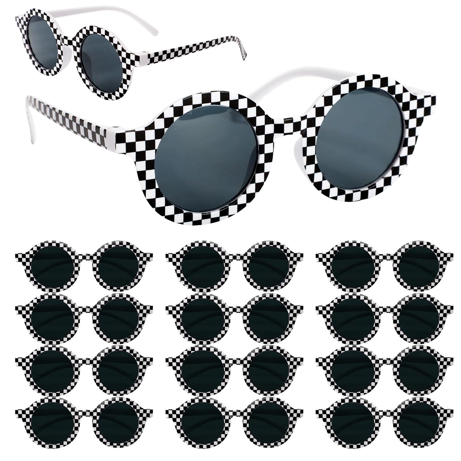 30 Pack Checkered Sunglasses for Kids, Black and White Race Car Party Favors, Bulk Racing Theme Birthday Supplies