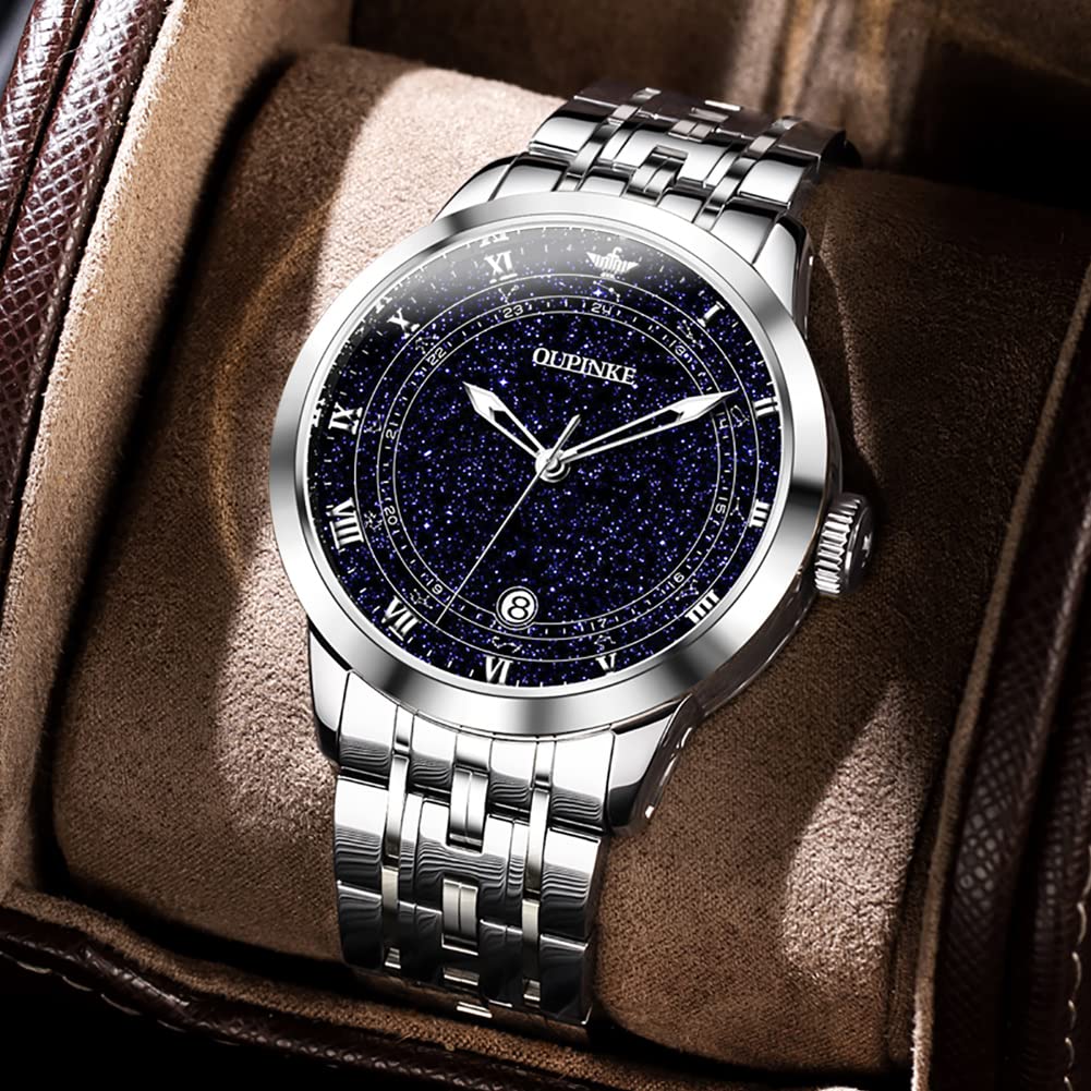 OUPINKE Automatic Watches for Men Starry Sky Luxury Mechanical Waterproof Date Luminous Sapphire Tungsten Steel Wrist Watch