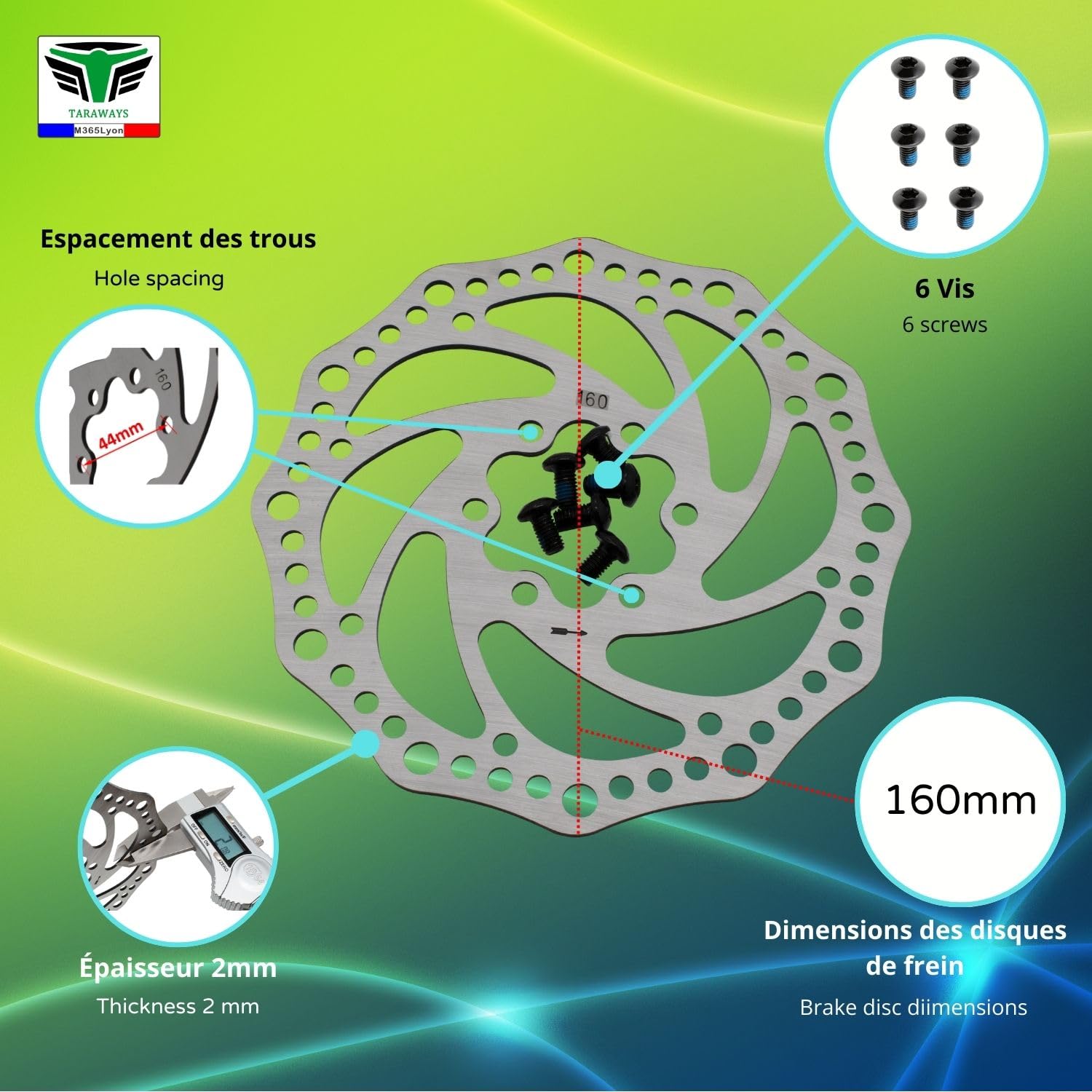 [M365Lyon] - Disco freno 160 mm per monopattino elettrico Dualtron Speedway 5 Dual Motor e Bicicletta (disco 160)
