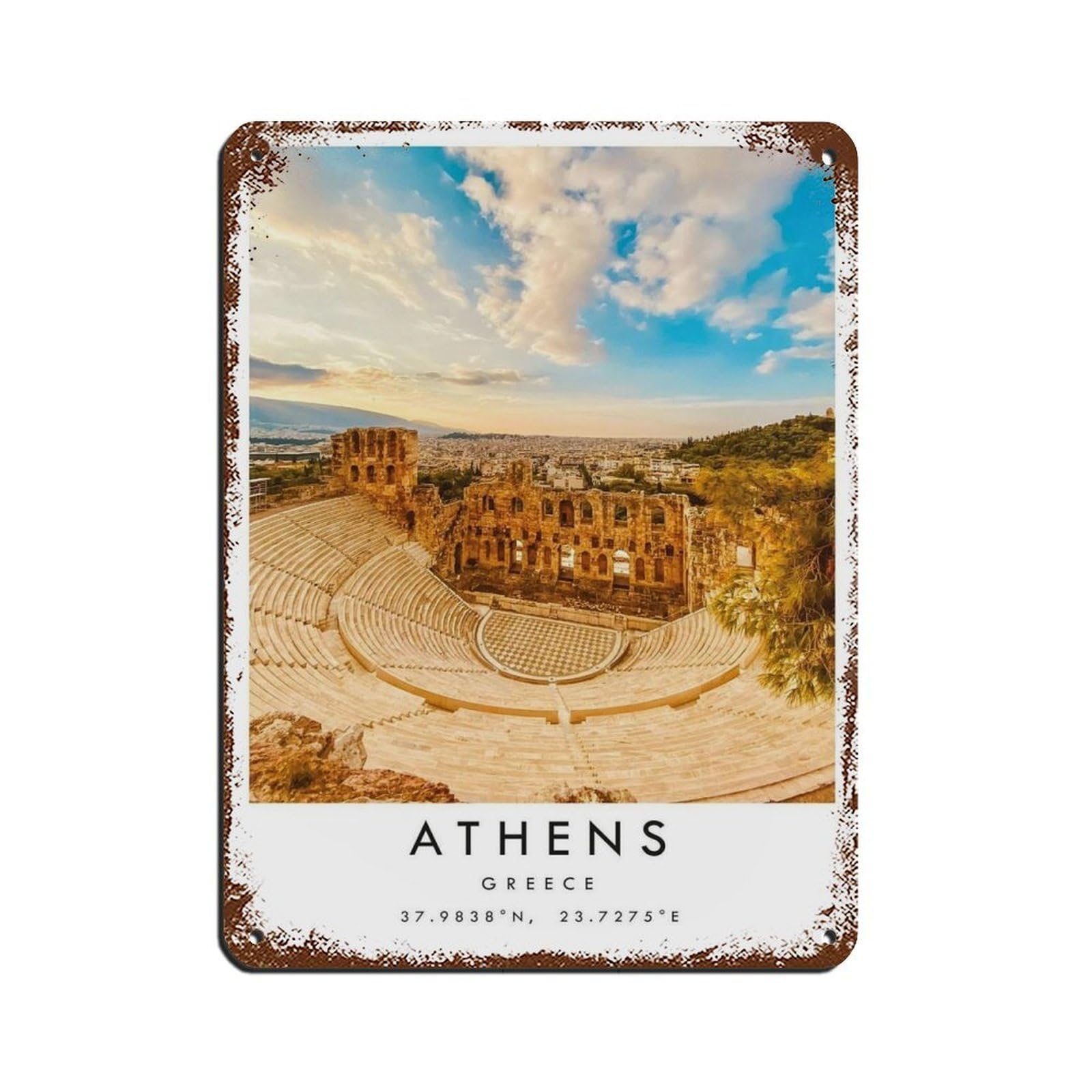 Athens Travel, Athens Poster Tin Sign Vintage Metal Pub Club Cafe Bar Home Wall Art Decoration Poster Retro 12x16inch(30x40cm)