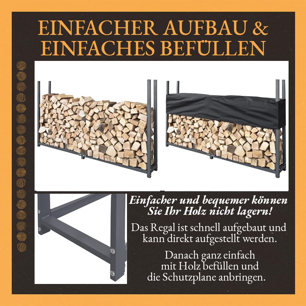 Kaminholzregal Regal Aufbewahrung für Kaminholz Brennholz Holzunterstand Kaminholzständer Brennholzregal Metall mit Abdeckung 200 x 115 cm in Anthrazit