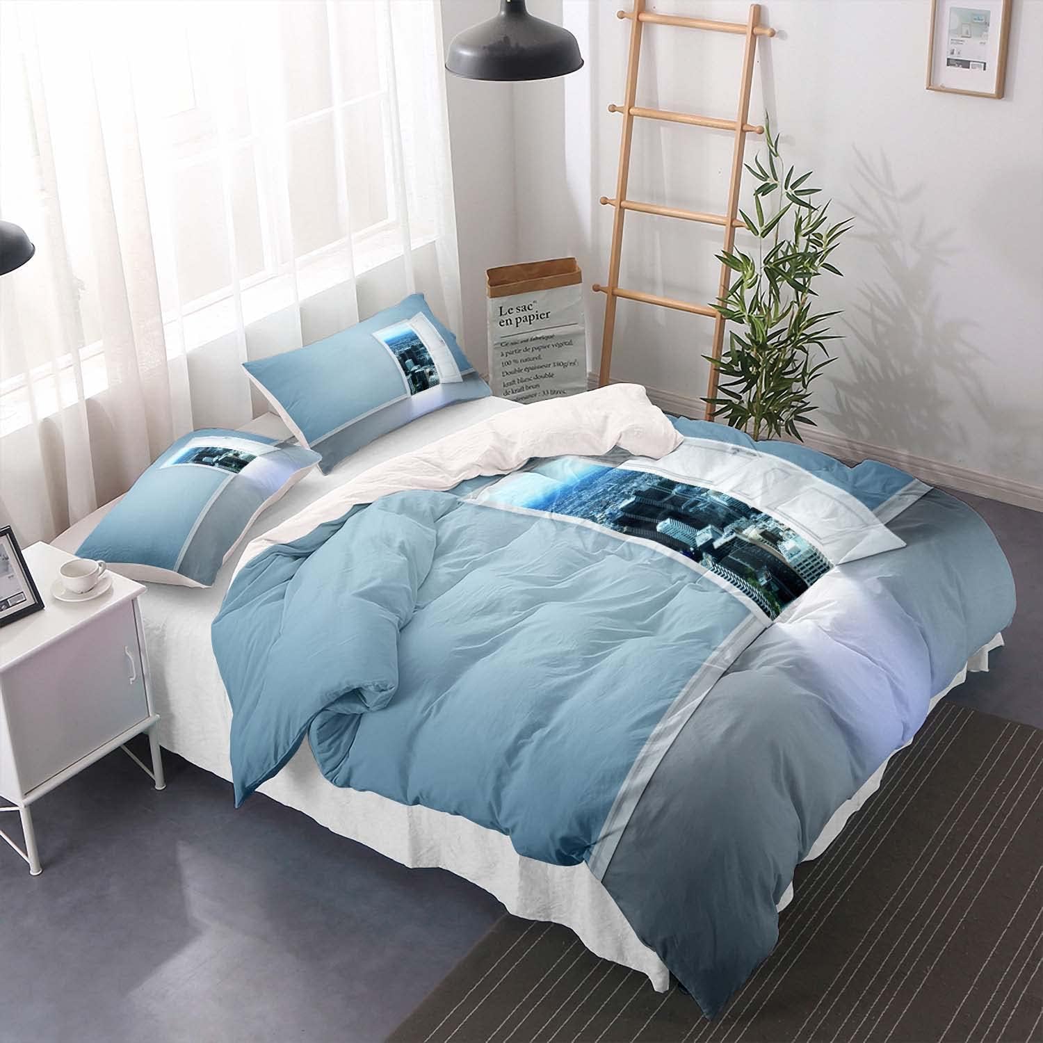 Set Copripiumino Matrimoniale 260x240 Cm, New York Urbano, Microfibra 3D, Con Cerniera E 2 Federe 50x80 Cm