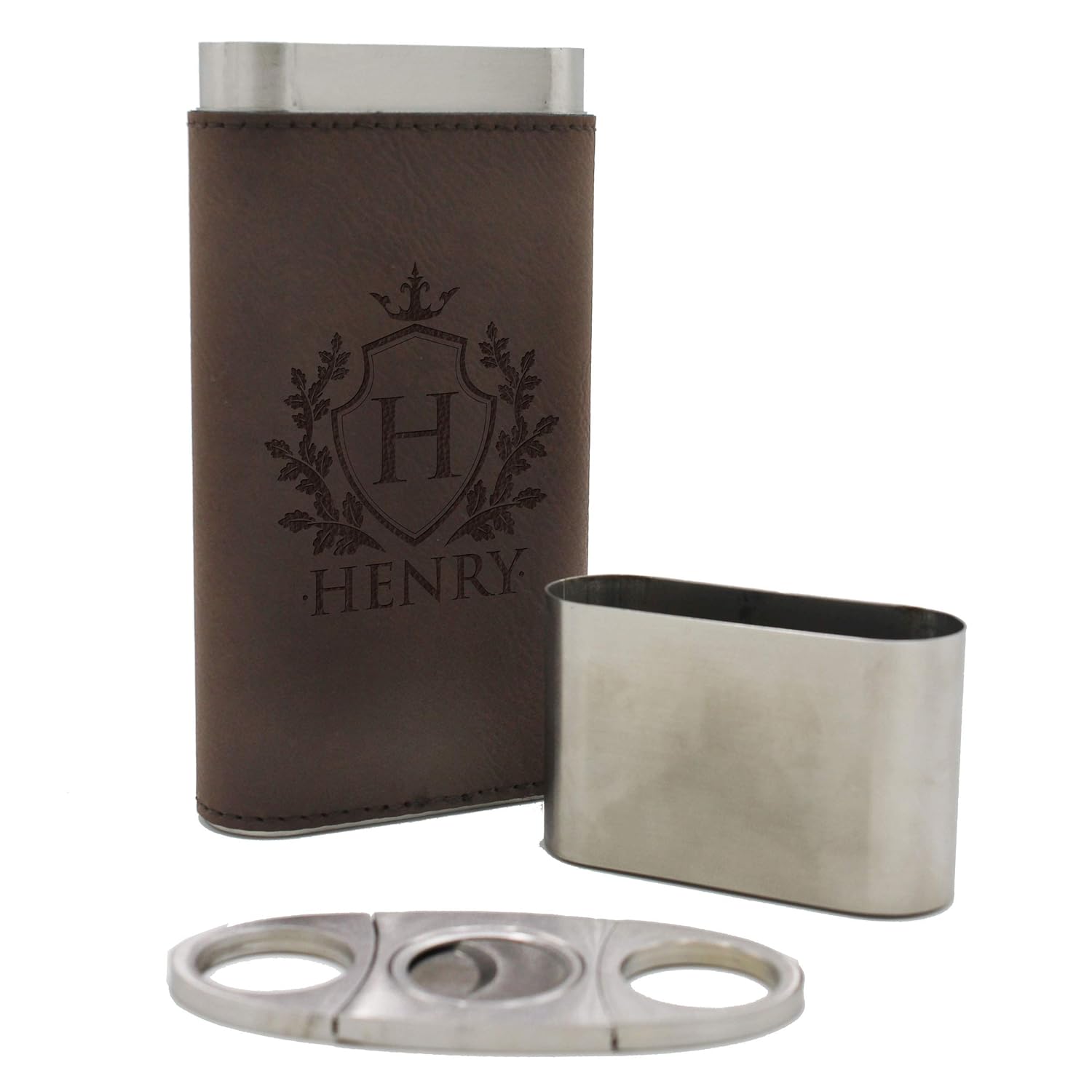 My Personal Memories Personalized Cigar Holder Case and Cutter - Custom Engraved and Monogrammed (Rust)