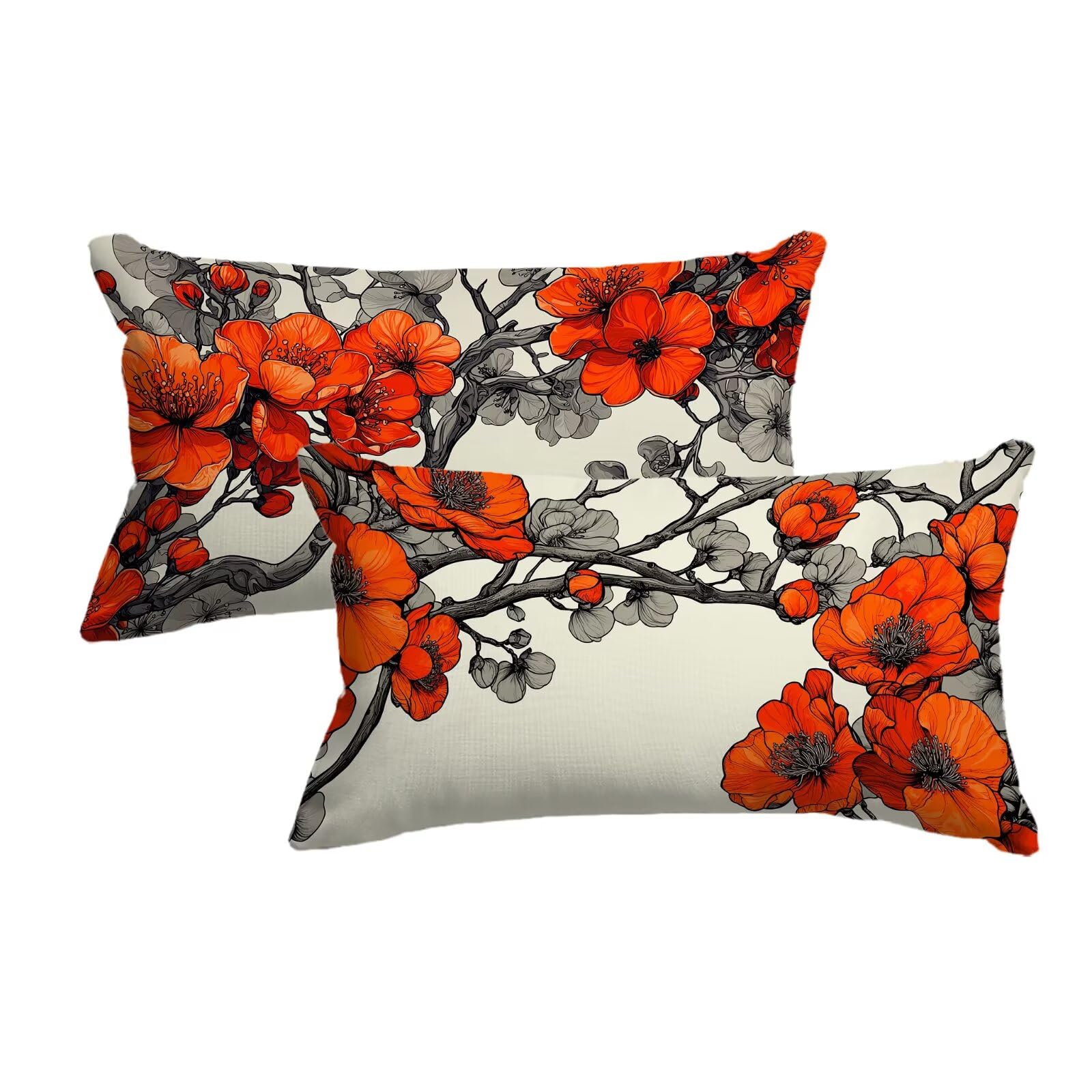 Housse coussin extérieur fleur beige 50x80 imperméable taie oreiller canapé