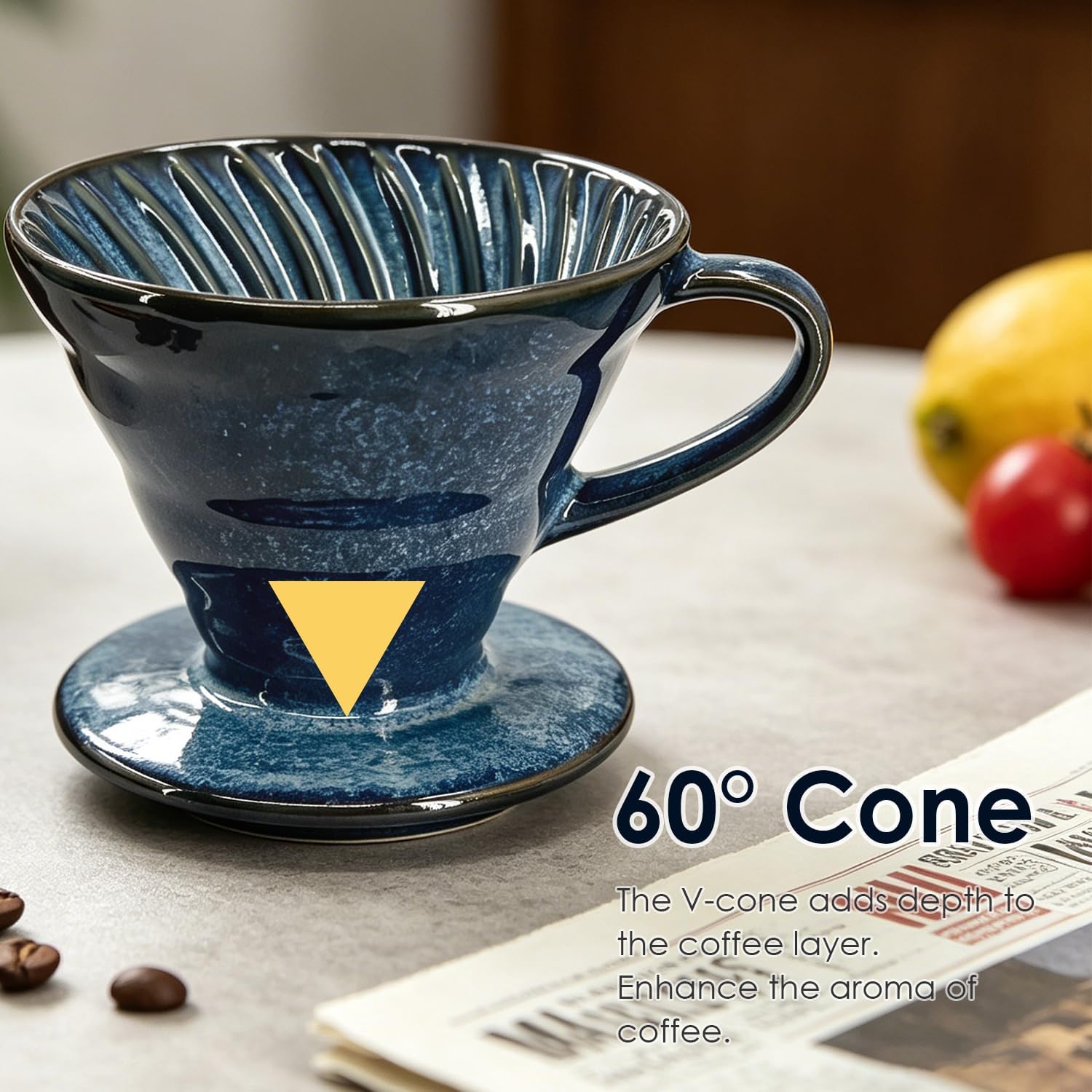 Pour Over Coffee Maker & Ceramic Dripper, 1-4 Cup Porcelain V60 Filter Cone