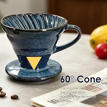 Pour Over Coffee Maker & Ceramic Dripper, 1-4 Cup Porcelain V60 Filter Cone