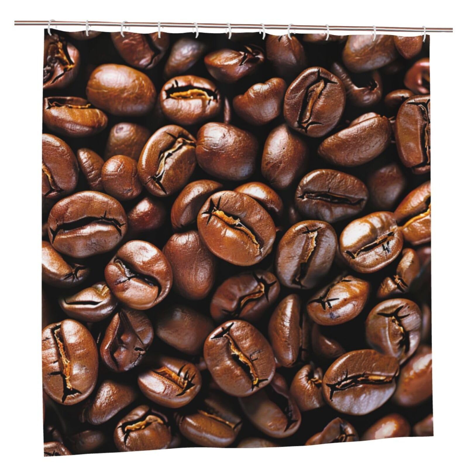 BWWHCCTI Funny Roasted Coffee Beans Printed Shower Curtain With 12 Plastic Hooks Opaque Quick Drying Waterproof Shower Curtains Sets For Bathroom 183x183 CM