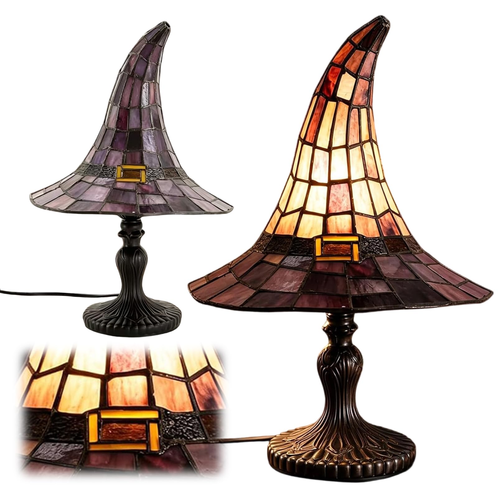 2026 Handcrafted Stained Resin Witch Hat Lamp, USB Powered Gothic Wizard Night Light, Retro Spooky Accent Lighting for Bedroom, Bookshelf & Halloween Home Decor
