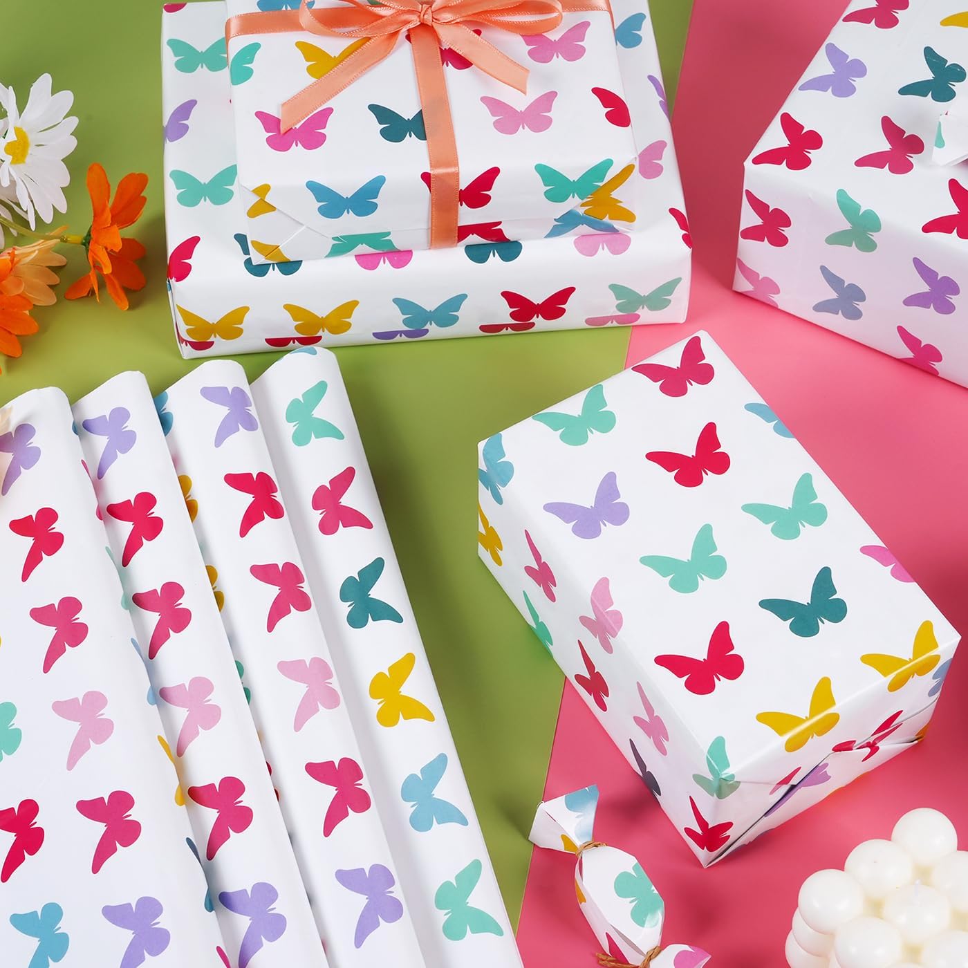 KESTAR Gift Wrapping Paper, Folded 6 Sheets Butterfly Wrapping Paper for Kids Women Men, Recycled Gift Wrapping Paper Sheets for Birthday Holiday Party, 20×28inch Each Sheet image 4