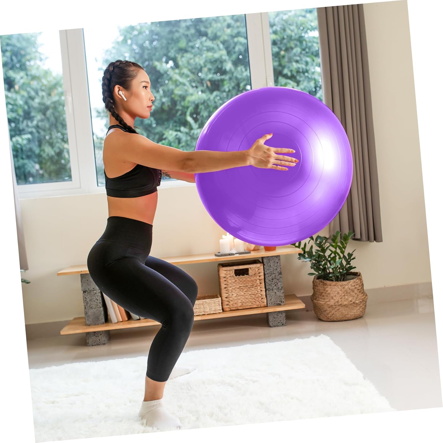 Yoga Ball Thickened Stability Ball for Workout Includes Air Pump Stylish Exercise Accessory for Core Strength Flexibility