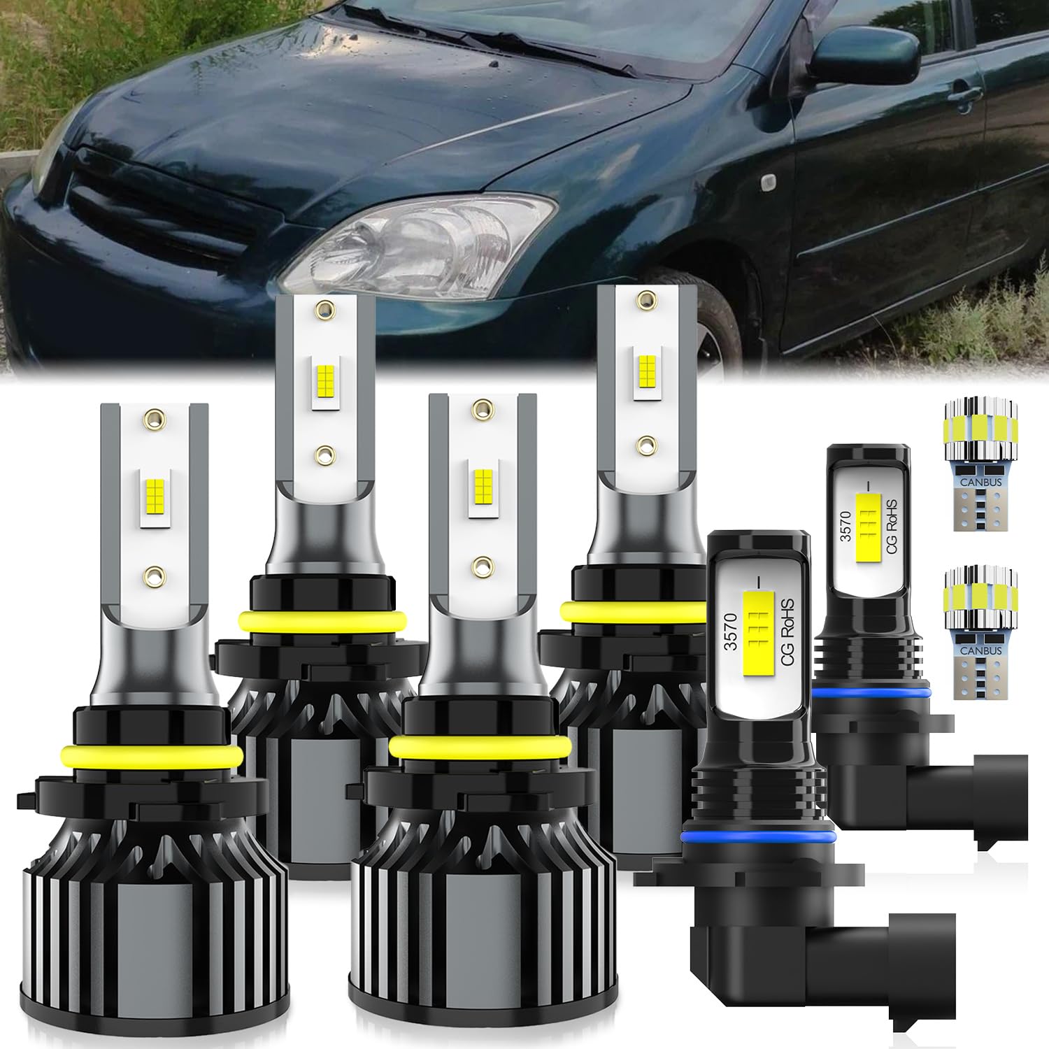 For Toyota Corolla 2005-2008 light Bulbs, Hi-Lo Dual Beam Fog Light Bulb License Plate Light Combo, Plug-and-Play Installation, 8 Pack