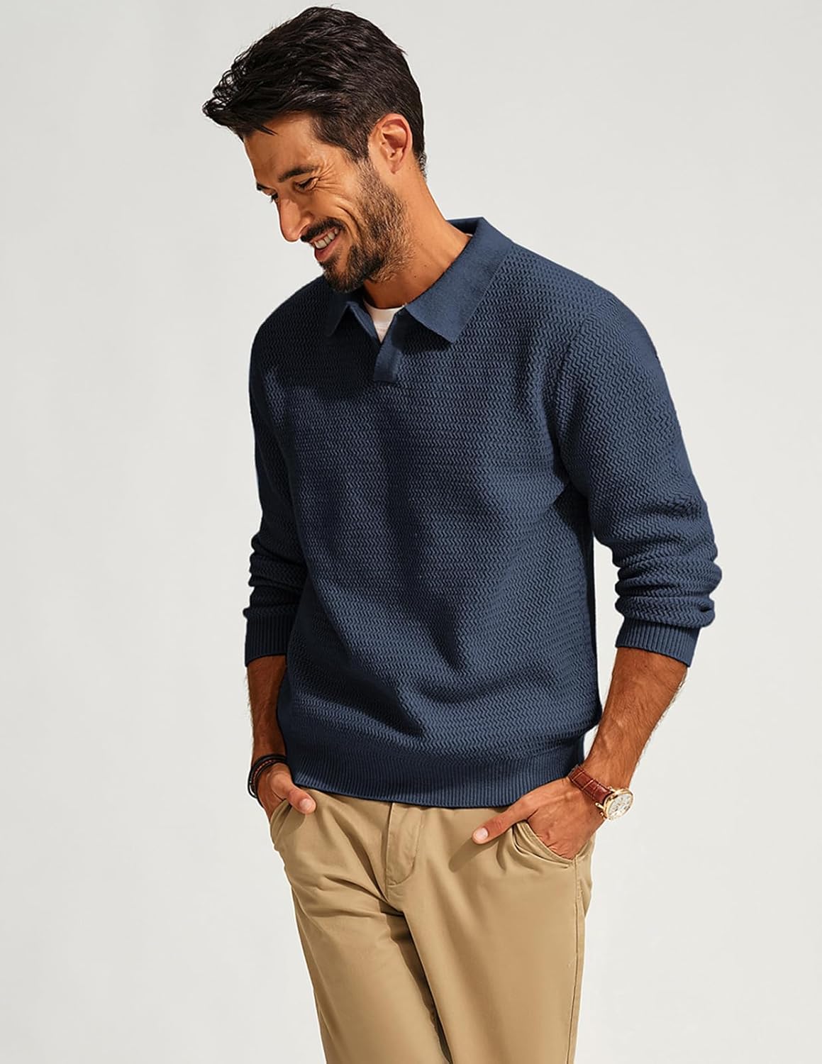 PJ PAUL JONES Mens Sweater V Neck Pullover Sweater Long Sleeve Cable Knit Textured Sweater - Image 2