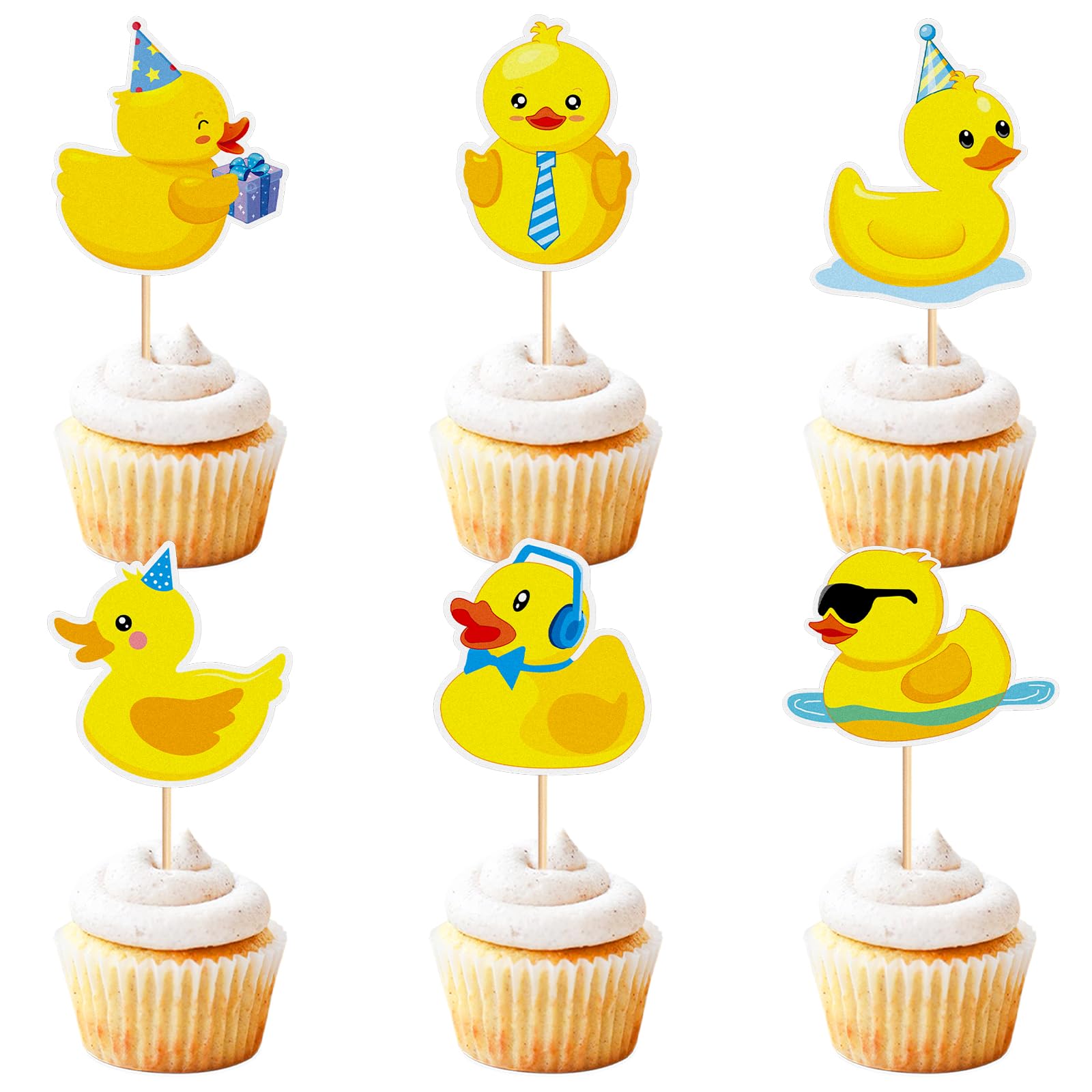 Blumomon Yellow Duck Cake Toppers, 24 Count, Gaming Decoration, Cupcake Toppers, Birthday, Baby Shower, Party Decorations