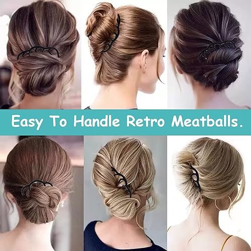 Miniatura 2 de 6 pinzas de horquilla negras con pasadores en forma de U y palo, peine lateral perfecto y doble abrazadera folk, pasadores simples para moño y