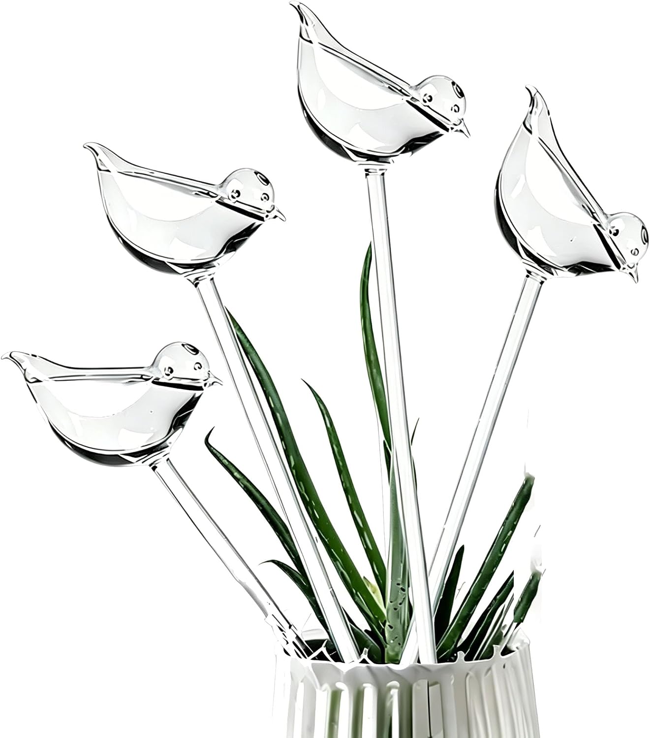 Extra-Thick Plant Watering Globes Glass Self Watering with Cleaning Brush Potted Plants Vacation Watering System Outdoor Watering Plants Up 2 Weeks Hands Free Large (Bird Transparent)
