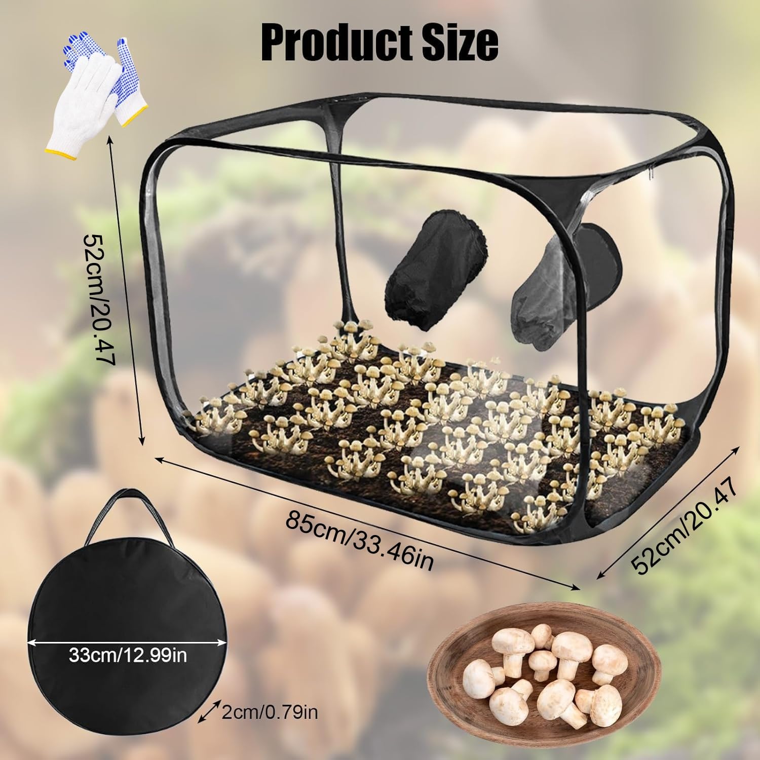 Kit de cultivo de hongos plegable, caja de aire silenciosa, 85 x 52 x 52 cm, tienda de cultivo de hongos transparente, kit de micología pop-up portátil para intercambio de aire fresco | cultivo de