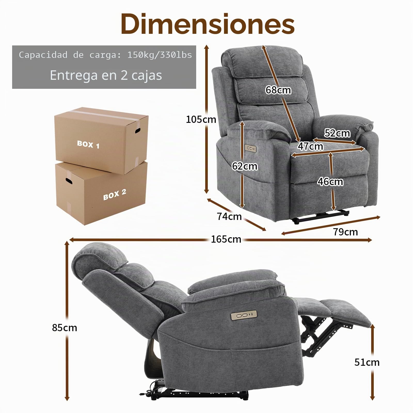LEADZM - Sillón eléctrico con masaje con cargador inalámbrico