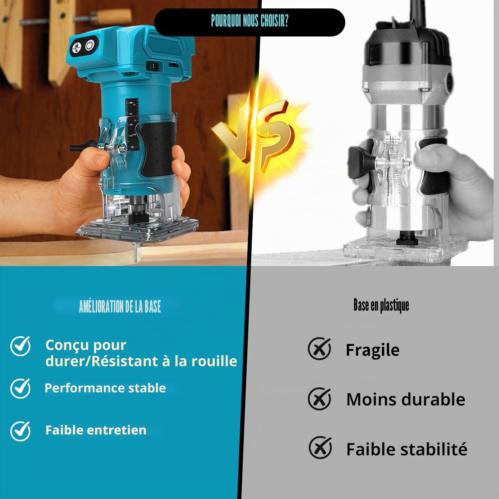 Défonceuse sans fil avec 5 vitesses pour Makita 18V (sans batterie) | Tondeuse à bois, 800W, sans balais, 10000-30000 tr/min, guide droit, 15 forets, fraiseuse manuelle