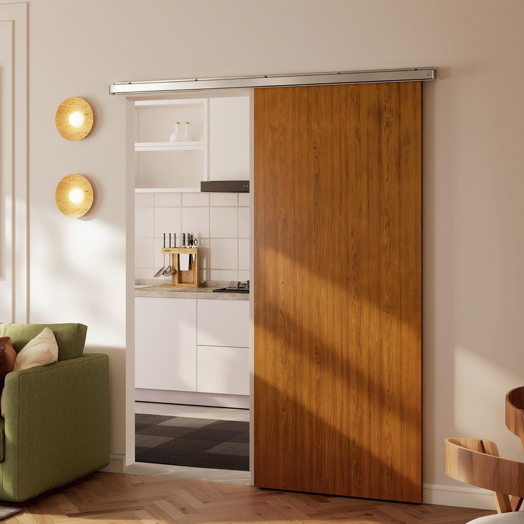 HOMCOM Porta Scorrevole Esterna Muro 90x210 cm, Binario Silenzioso in Lega di Alluminio, Kit Ferramenta, Guida, Porta da Interno in Stile Minimalista, in MDF, Impermeabile, per Cucina, Bagno, Ufficio