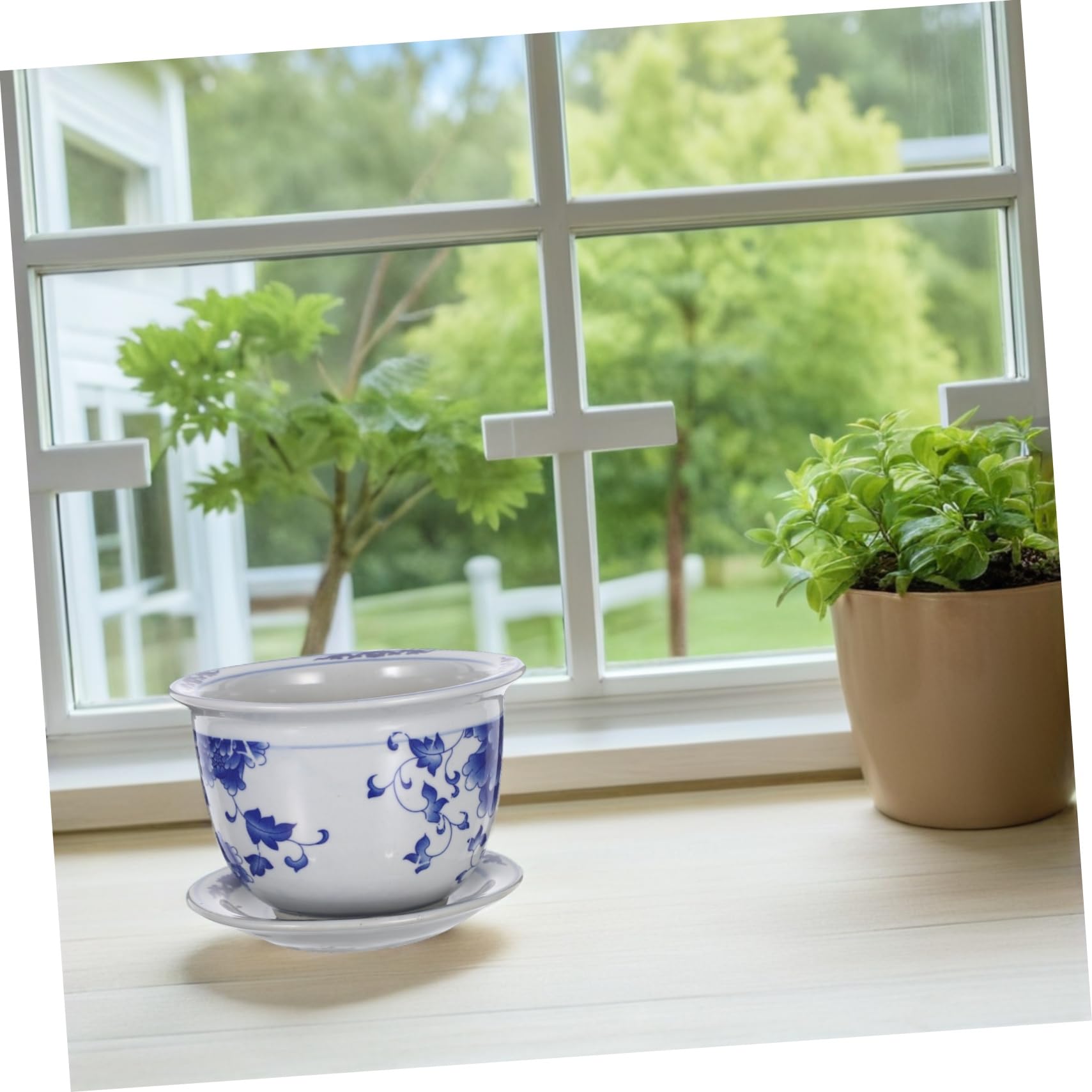 Toyvian Doniczek Ceramicznych z Podstawką Do Roślin Doniczkowych Elegancki Kwietnik Do Sukulentów i Orchidei Ozdobny Ceramiczny Pojemnik Balkonu i Ogrodu z Tradycyjnym Wzorem