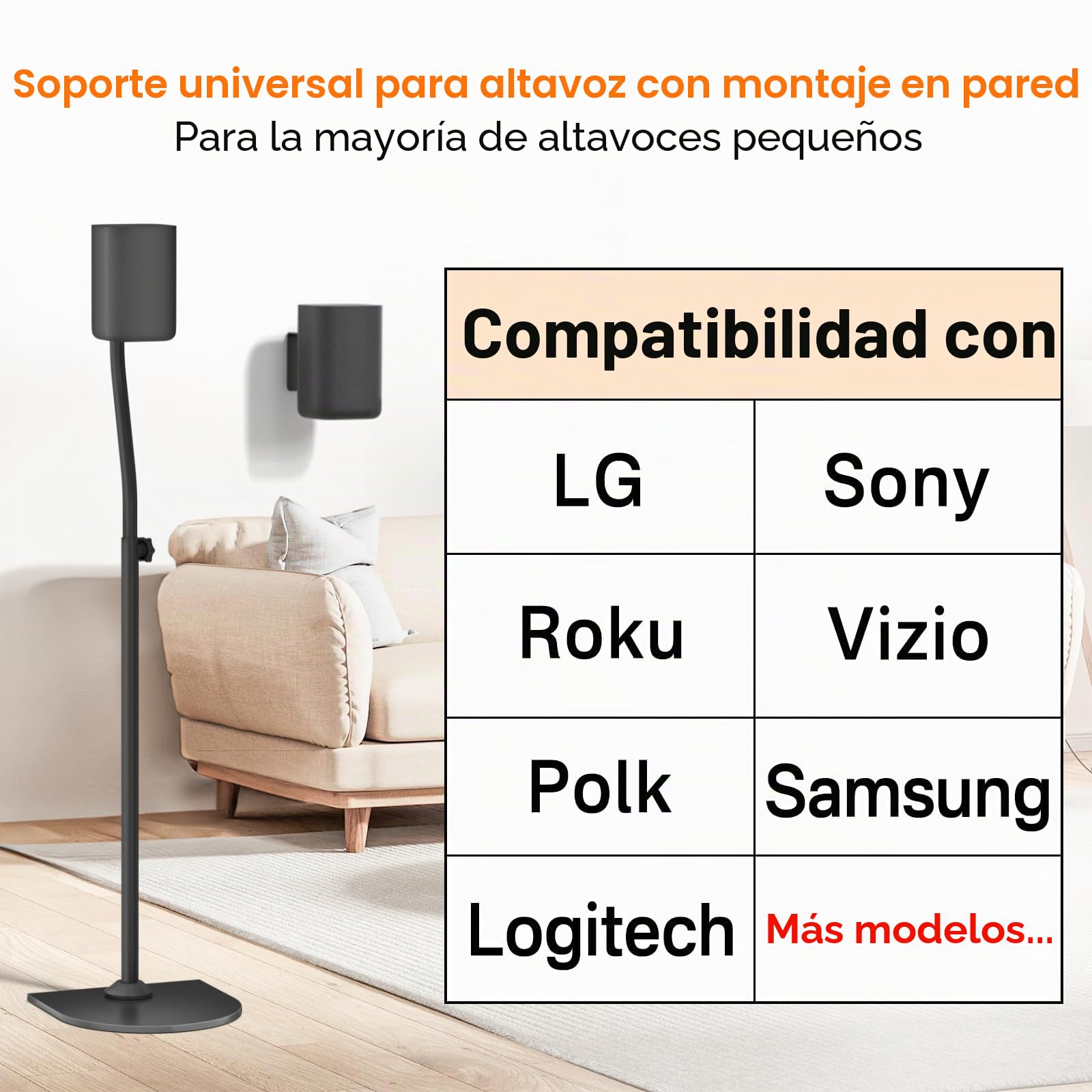 notiela Soporte universal para altavoces envolvente par de altura de 33 a 42 - Soporte de altavoz trasero para LG, Vizio, Sony, Samsung La mayoría de los pequeños soportes de altavoces de sonido