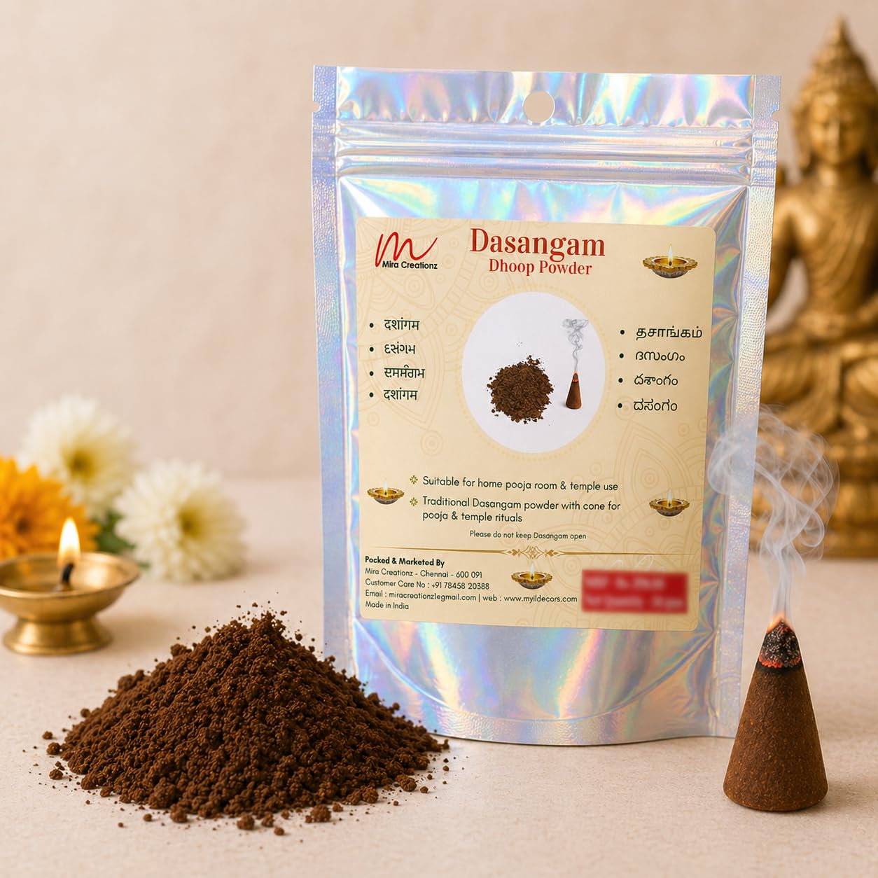 Dasangam Powder Original | 50 gm | Traditional Dasangam Dhoop Powder with Cone for : Pooja, Havan, Temple and Home (Pack of 1 X 50gm)-image-48