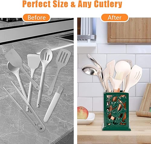 Miniatura 3 de Minluful Soporte para utensilios para encimera de cocina, grande de hierro fundido con patrón de calabaza, soporte para utensilios de cocina,