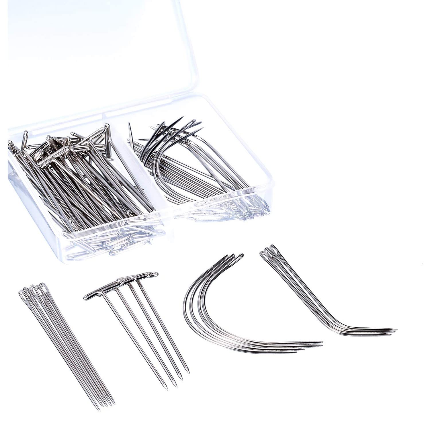 Hsthe Sea Black 80 Pieces C I J T Shaped Wigs Needle T Needle Curved Needles For Making Wig Sewing Hair Weft Hair Weave Extension, Needle And Thread Set Professional Hair Extension Tools