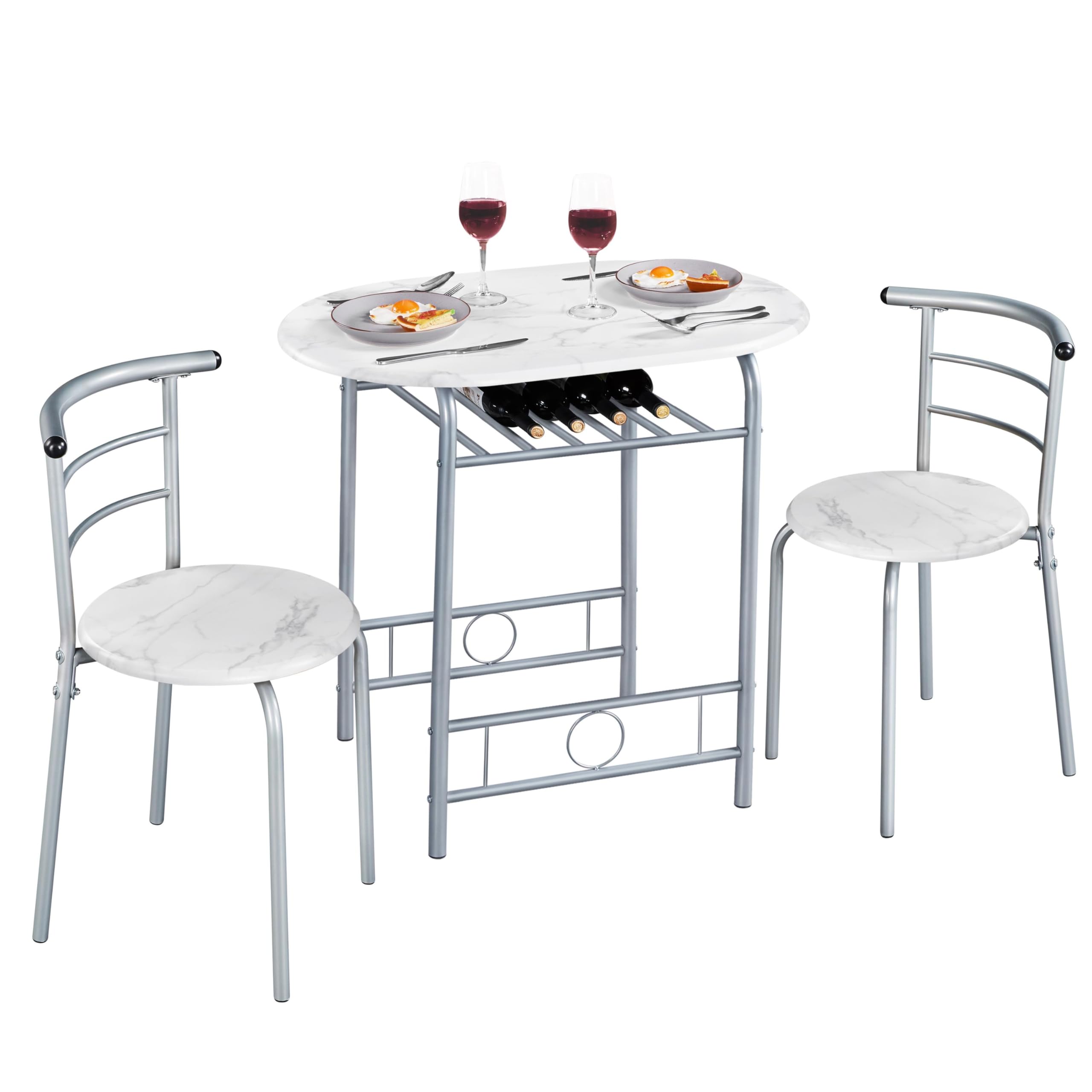 Set Tavolo Moderno con 2 Sedie per Sala da Pranzo, Set 3 Pezzi Mobili Salvaspazio da Cucina Balcone Ristorante Bar per 2 Persone in Legno e Metallo Sedia Portata Bianco 80 x 53 x 75,5 cm