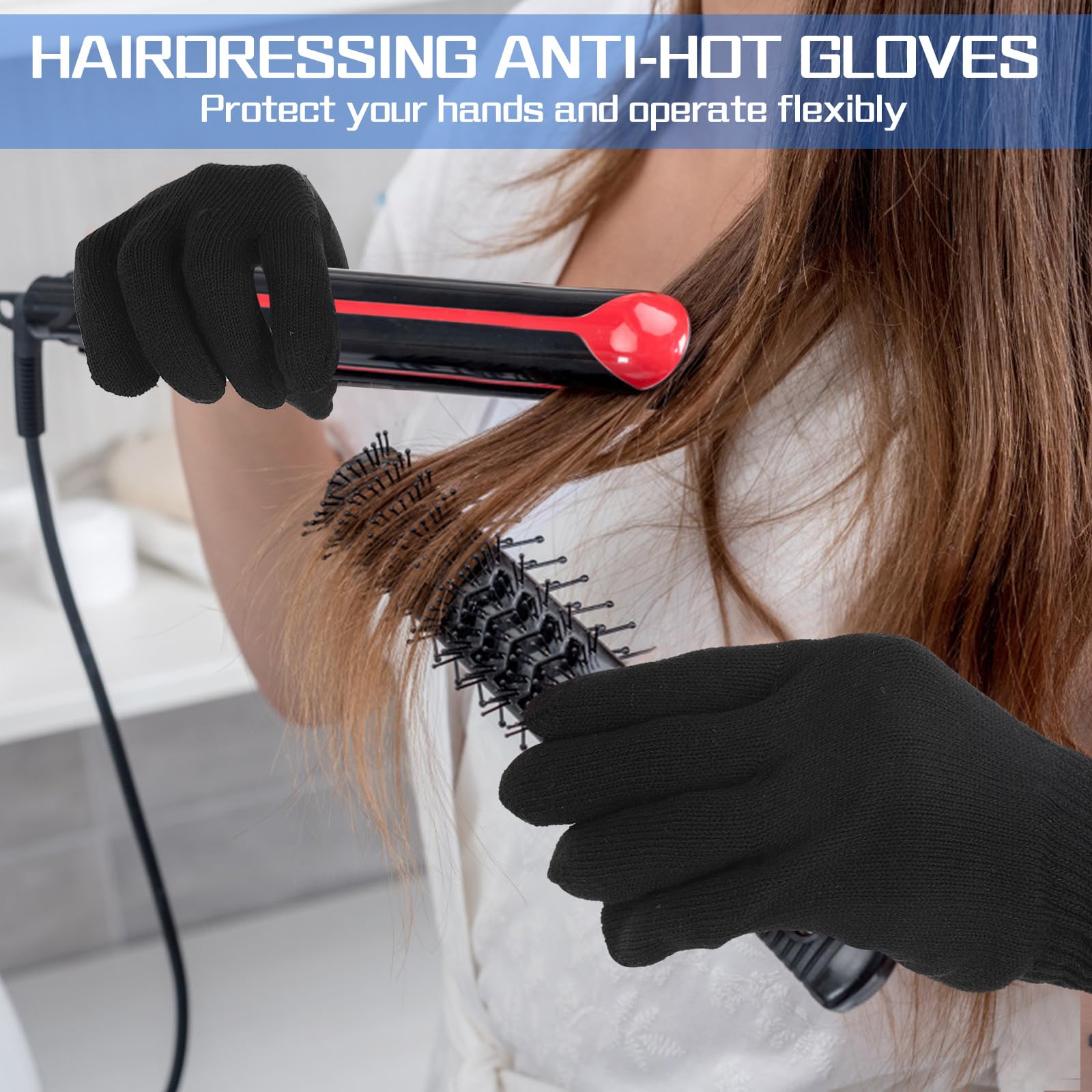 WLLHYF Gants professionnels résistant à la chaleur pour coiffure, fer à friser, fer à lisser, gants de blocage de la chaleur pour la main gauche et droite (bordure noire)
