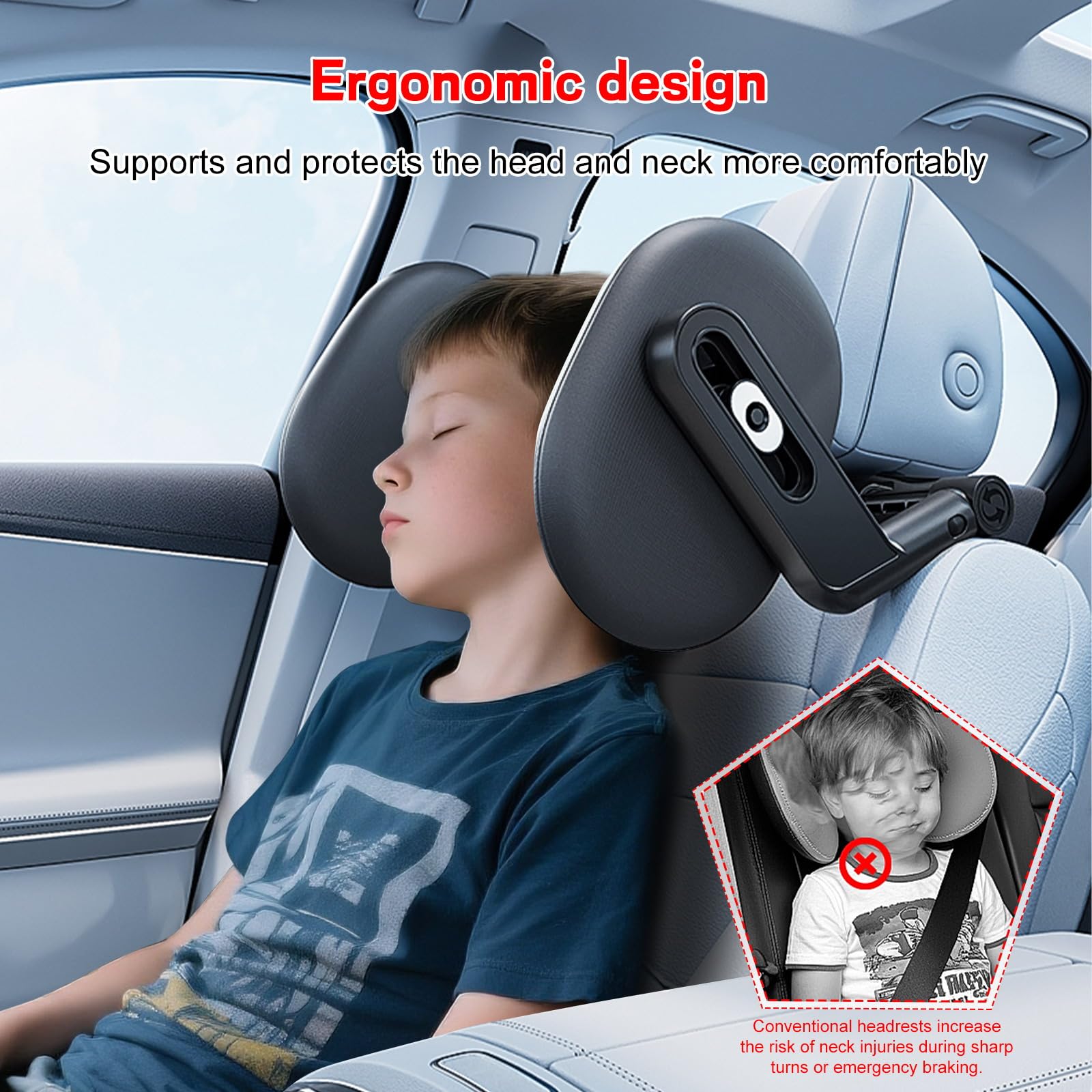 Poggiatesta auto per bambini, 2025 nuovo aggiornamento supporto cervicale auto, rotazione a 360°, supporto per il collo per bambini e adulti, poggiatesta auto, cuscino memory foam